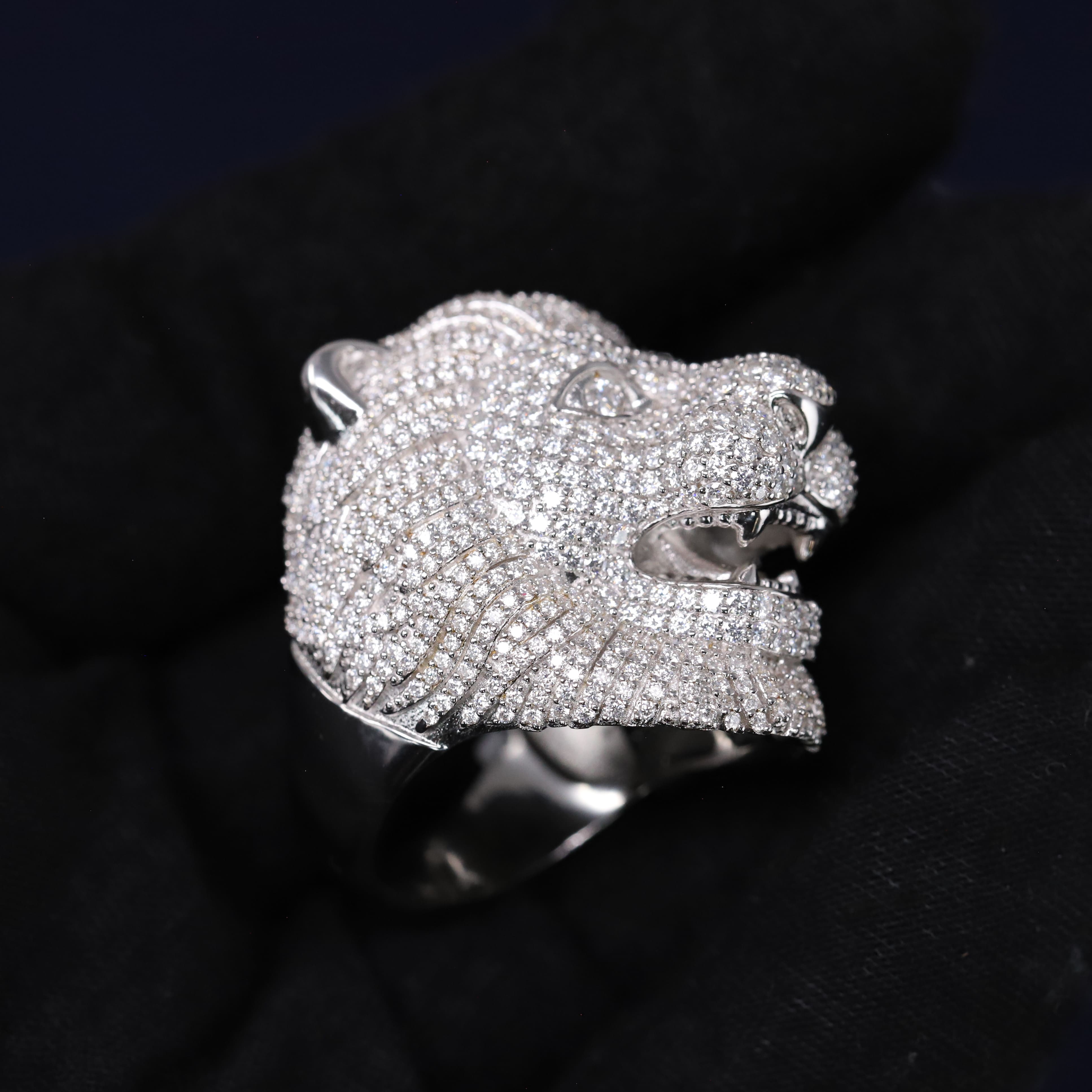 Iced Out 6.74CT Moissanite Lion Head Ring in Premium Sterling Silver