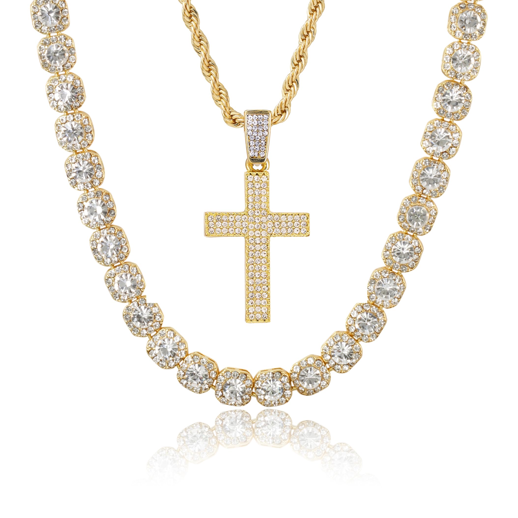 Men's Iced Out Pendant Necklace & Cluster Chain Set