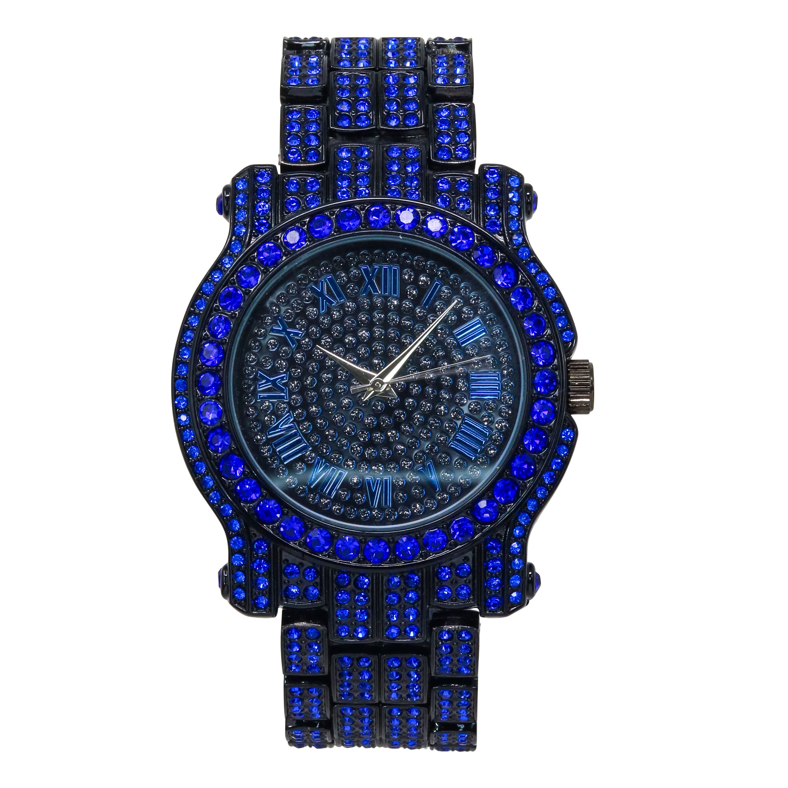Men's 43mm Iced Out Roman Dial Watch - Metal Band, Quartz Movement