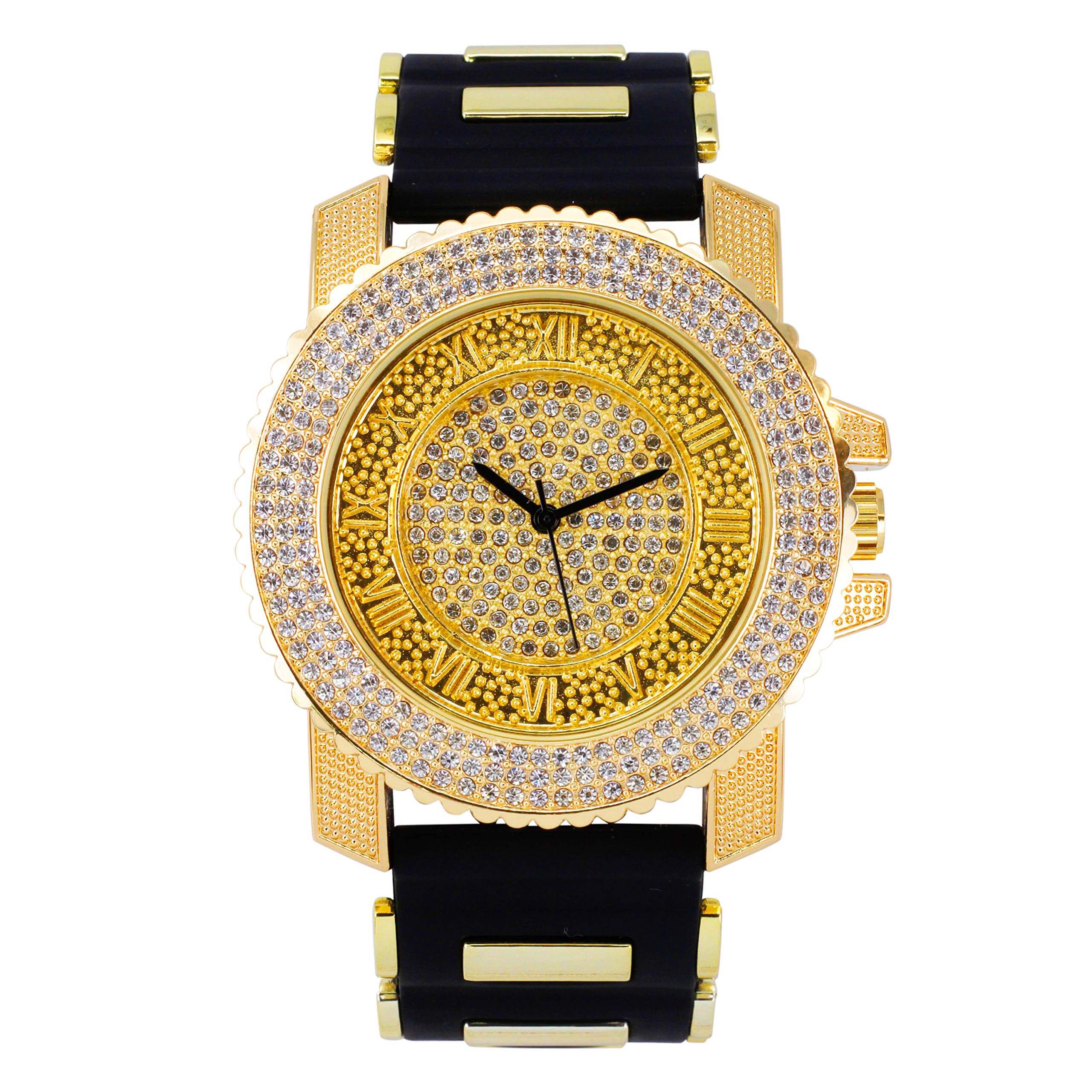 Men’s 41mm Iced Out Round Watch - Silicone Band, Quartz Movement