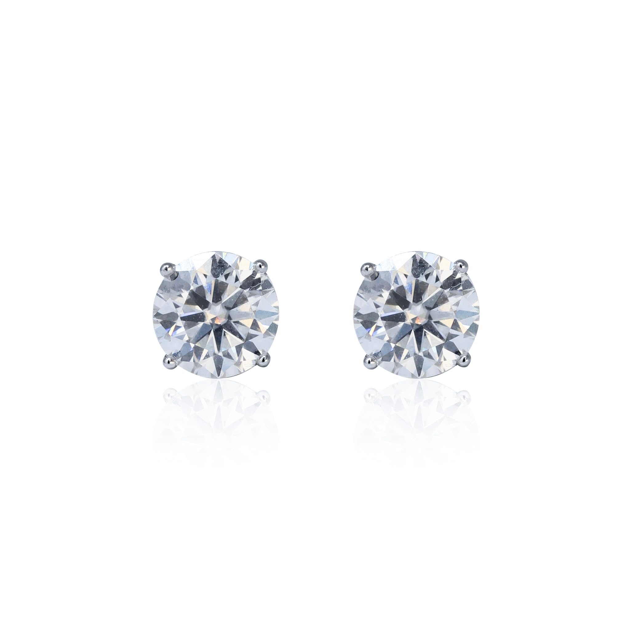 7mm Moissanite solitaire earrings in sterling silver with round 2.4ct studs, front view.