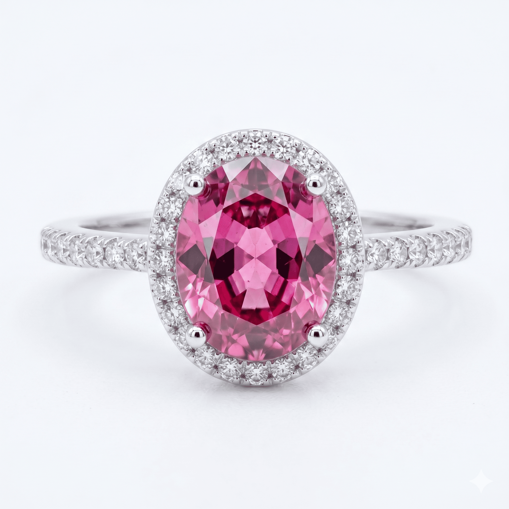 Iced Out 2.26CT Moissanite Oval Cut Pink Stone Halo Ring in Premium Sterling Silver