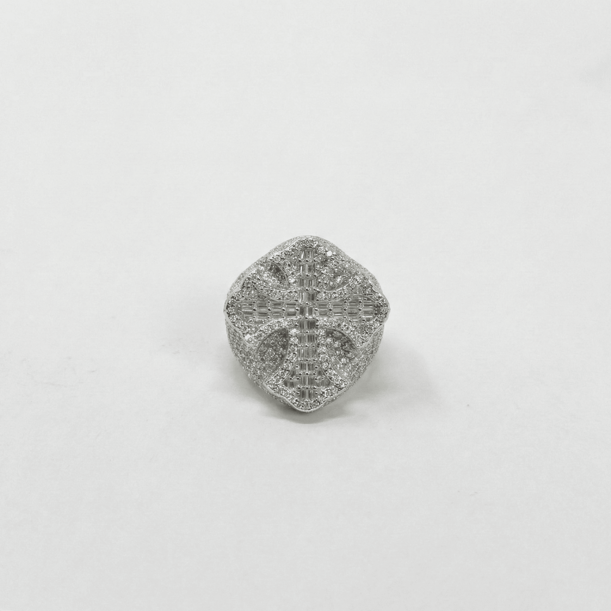 Iced Out 6.28CT Moissanite Flared Baguette Cross Ring in Premium Sterling Silver