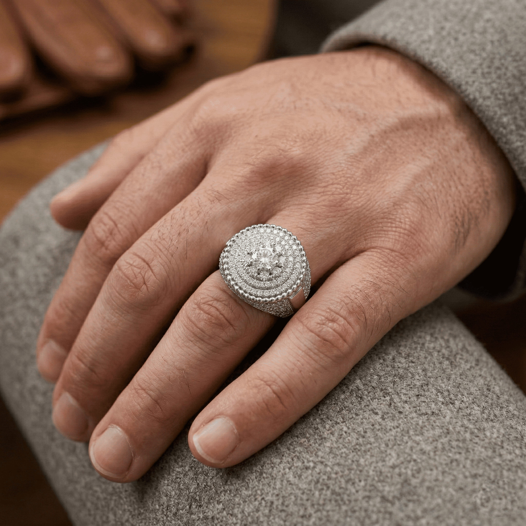 Iced Out 4.36CT Moissanite Round Cluster Halo Ring in Premium Sterling Silver