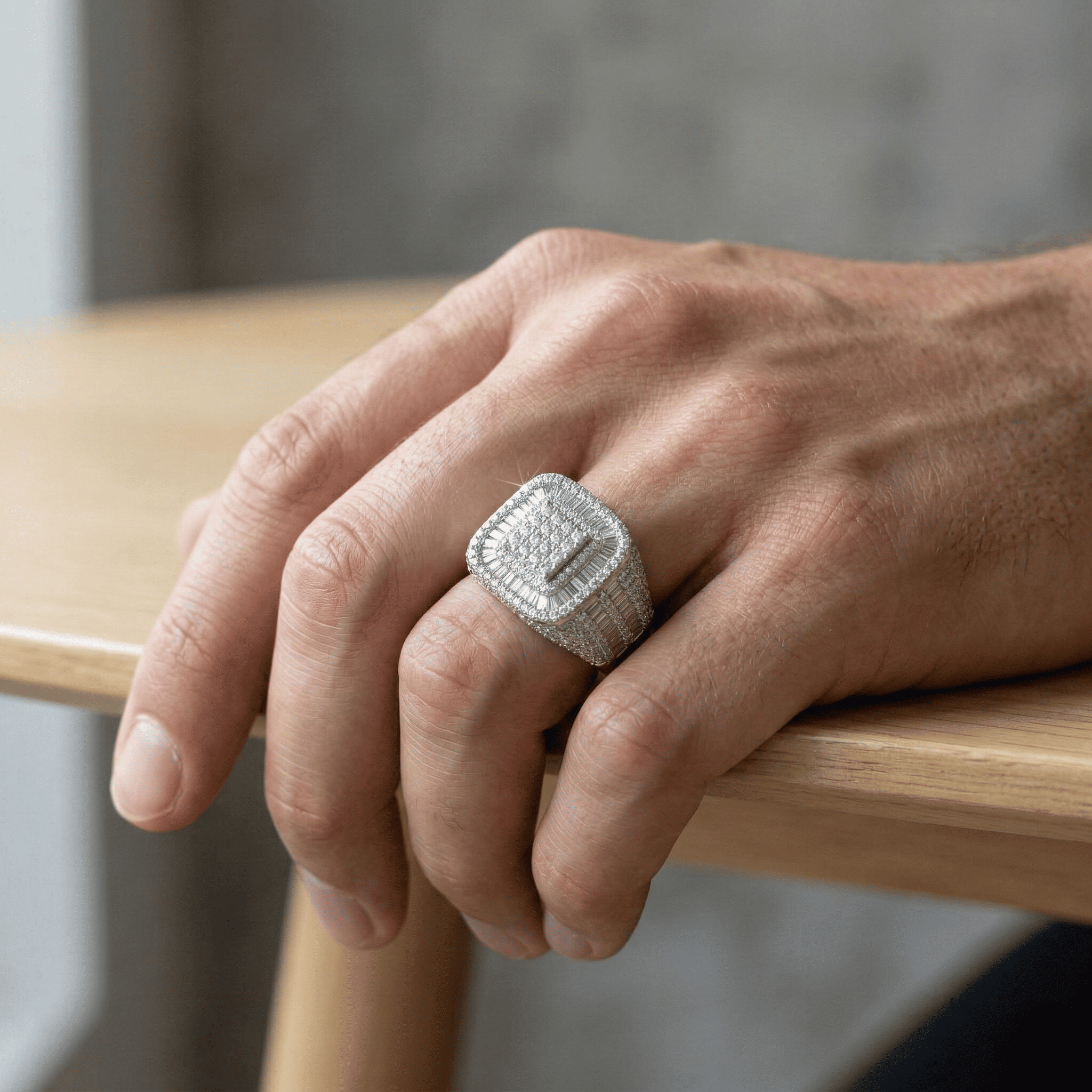 Iced Out 6.09CT Moissanite Cushion Baguette Halo Ring in Premium Sterling Silver