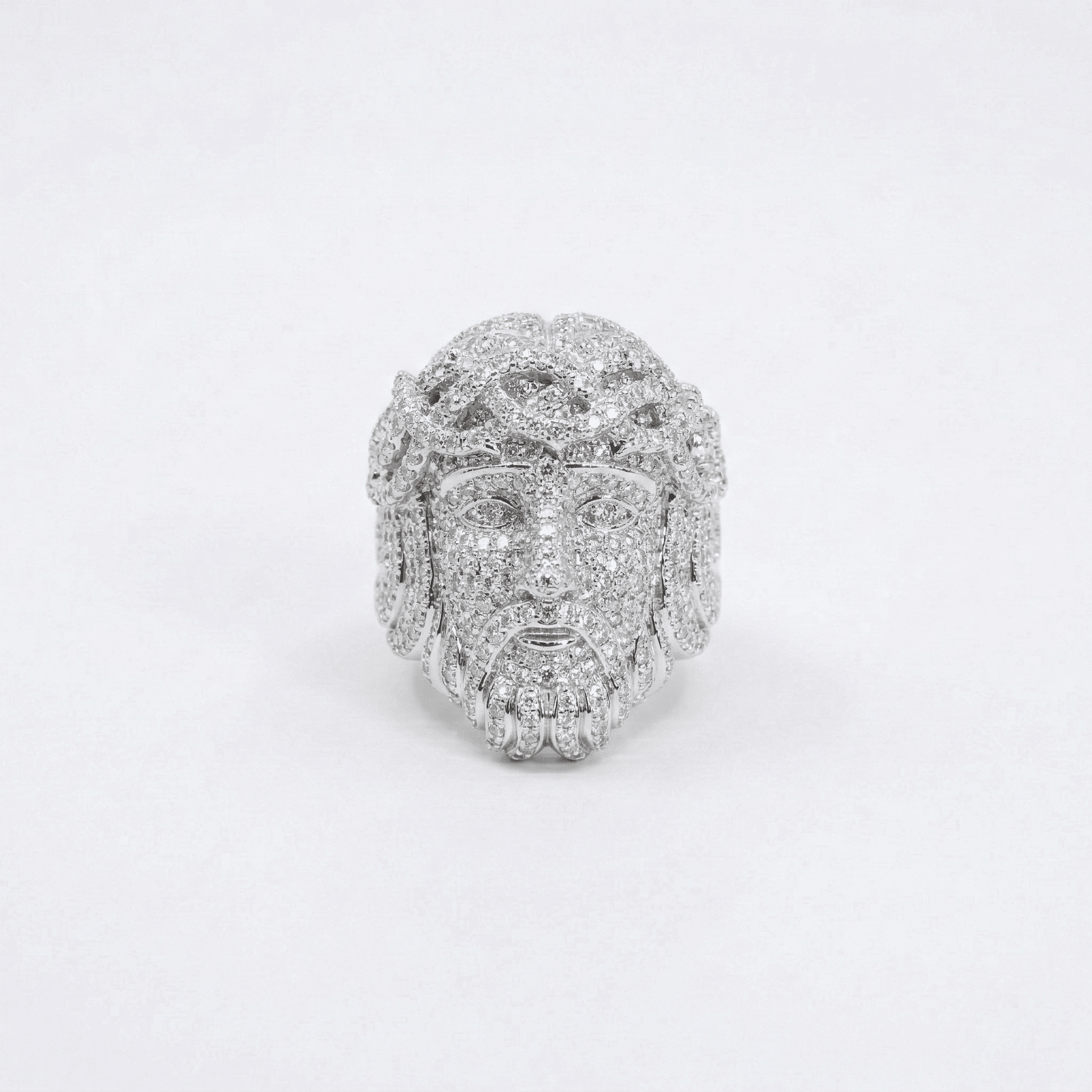 Iced Out 4.6CT Moissanite Jesus Head Ring in Premium Sterling Silver