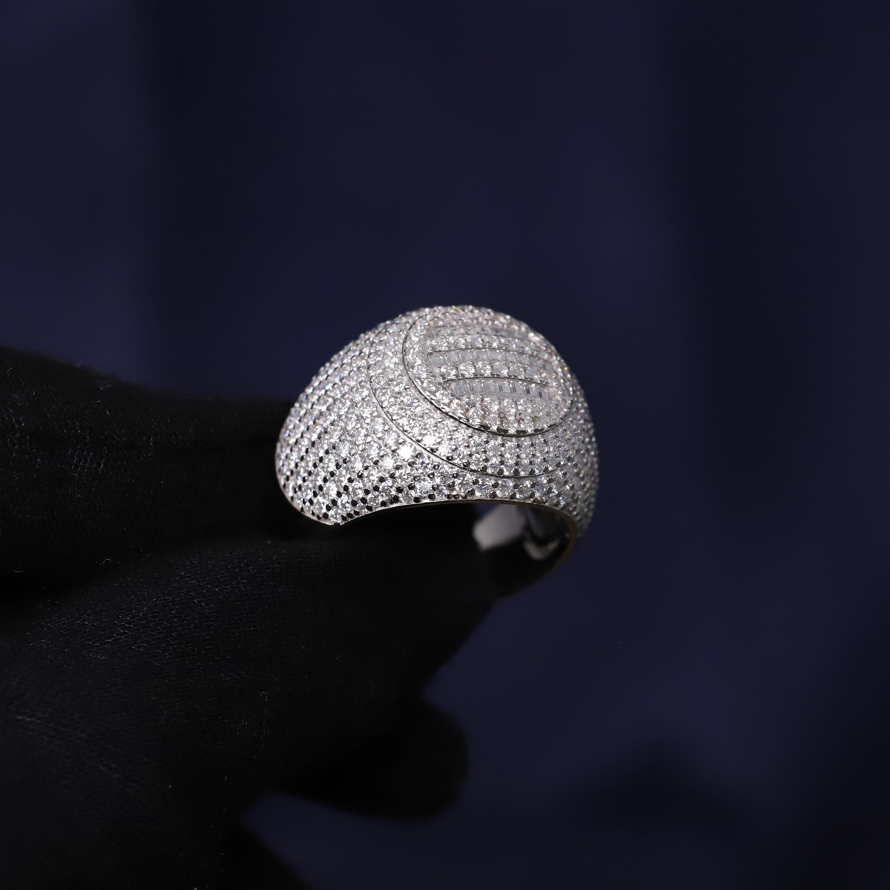 Iced Out 3.94CT Moissanite Round Baguette Dome Ring in Premium Sterling Silver