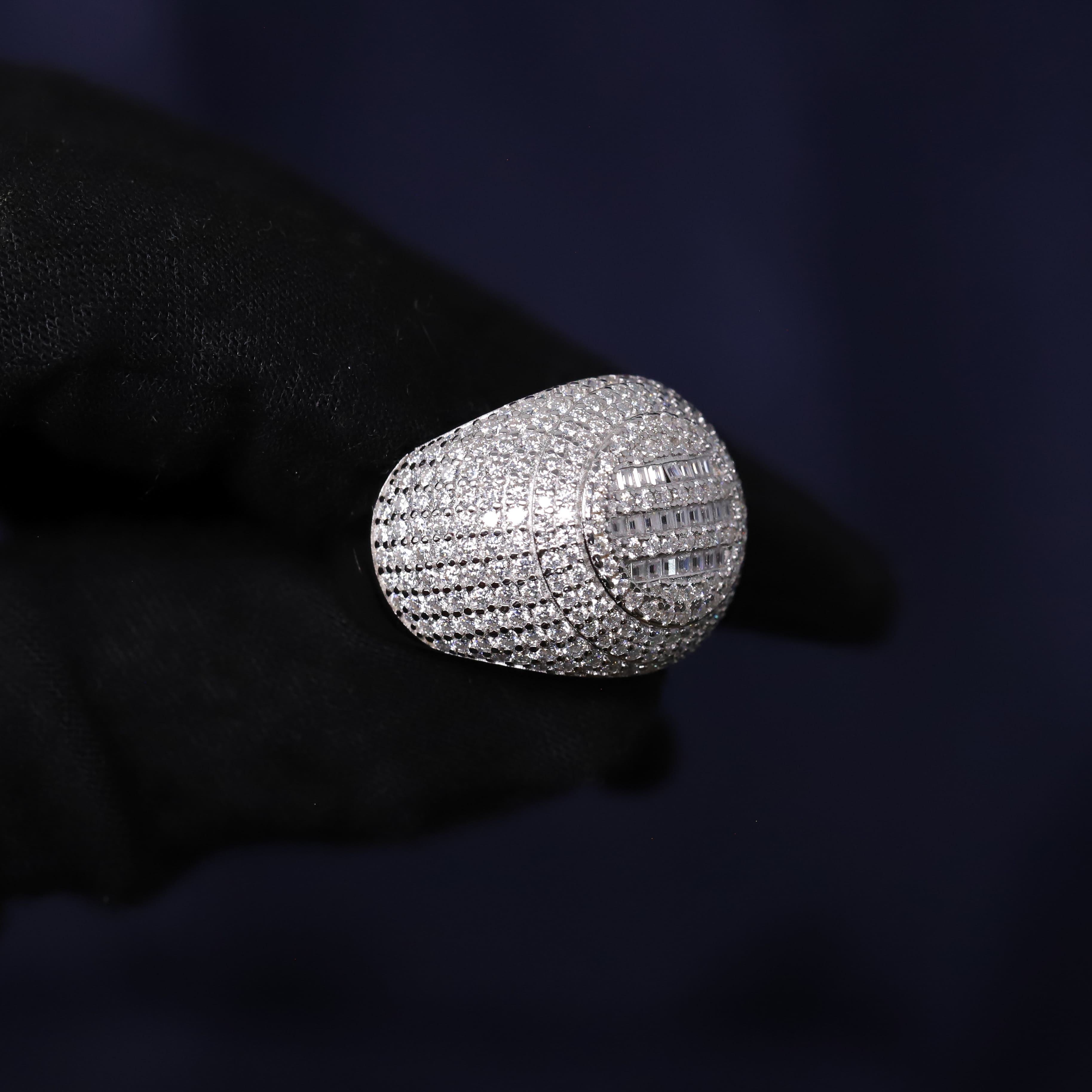 Iced Out 3.94CT Moissanite Round Baguette Dome Ring in Premium Sterling Silver