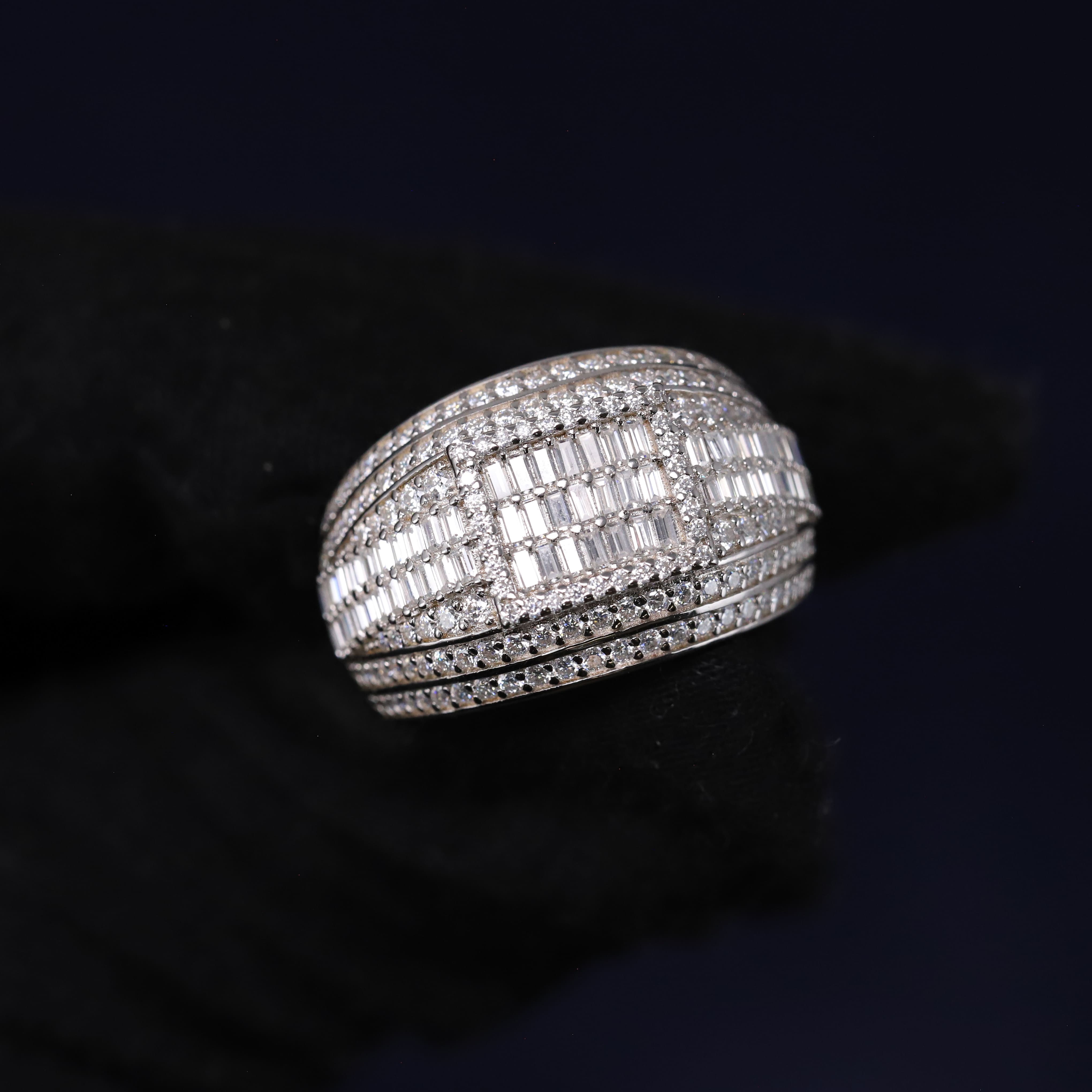 Iced Out 2.88CT Moissanite Multi-Row Baguette Band Ring in Premium Sterling Silver
