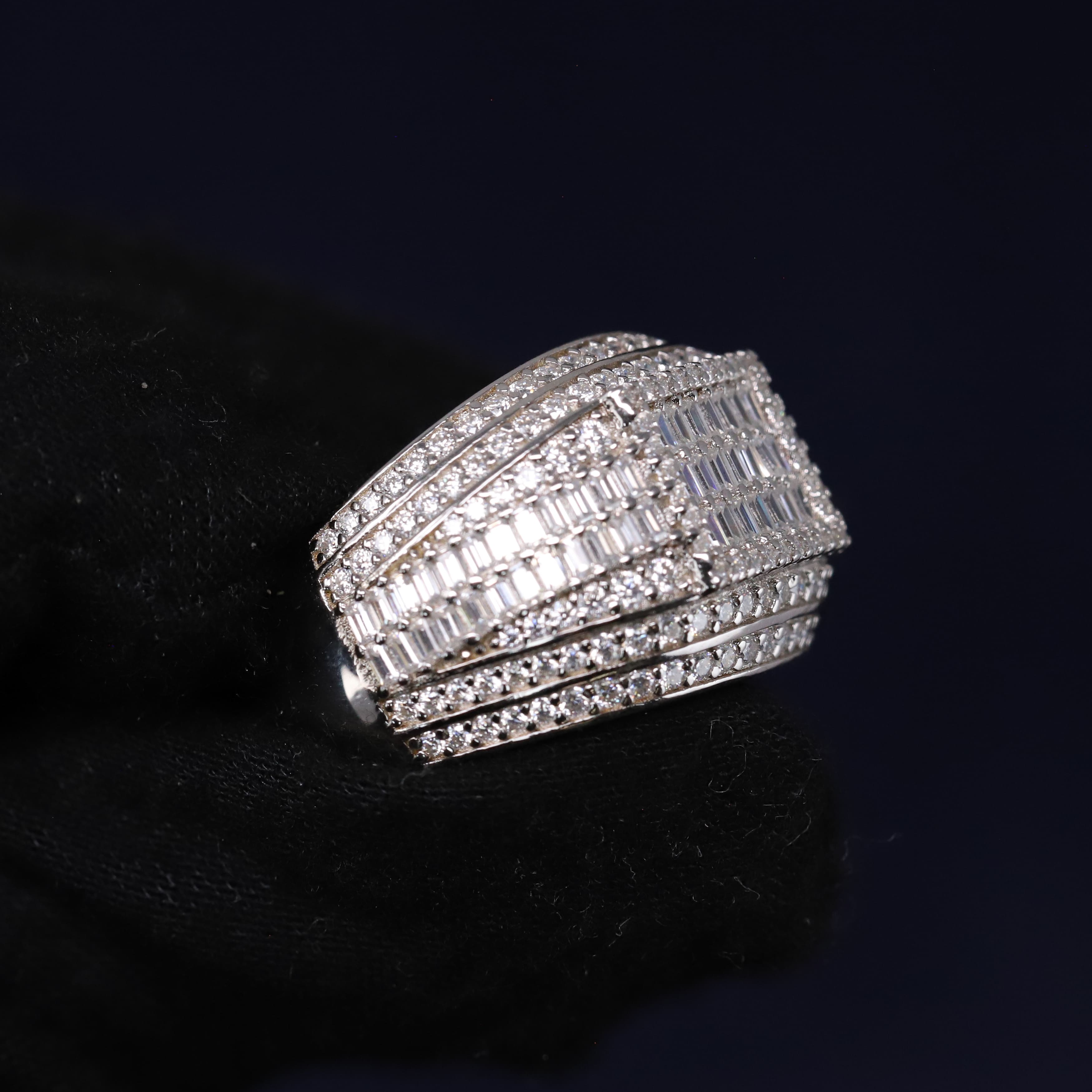 Iced Out 2.88CT Moissanite Multi-Row Baguette Band Ring in Premium Sterling Silver