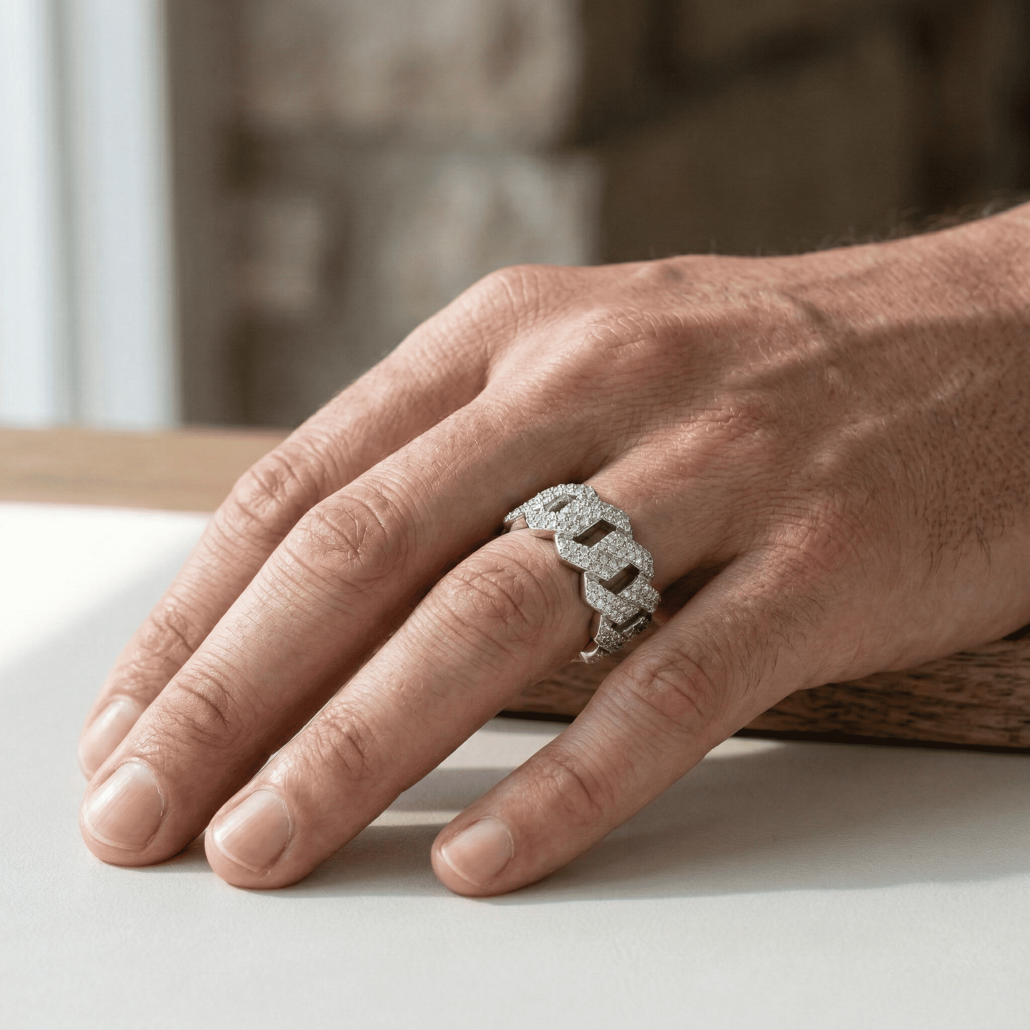 Iced Out 1.8CT Moissanite Cuban Link Ring in Premium Sterling Silver