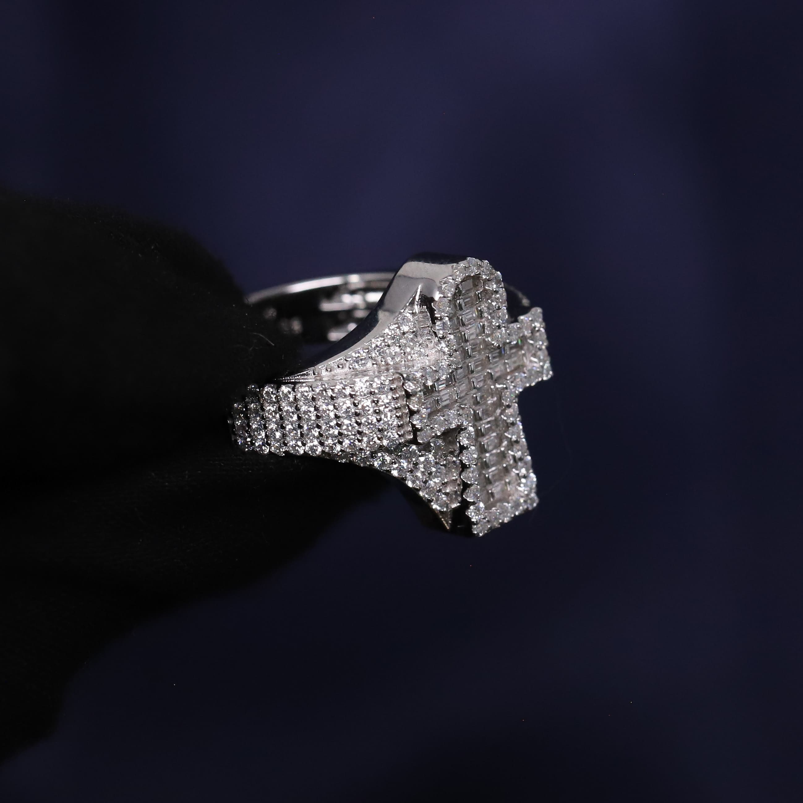 Iced Out 1.79CT Moissanite Rounded Cross Ring in Premium Sterling Silver