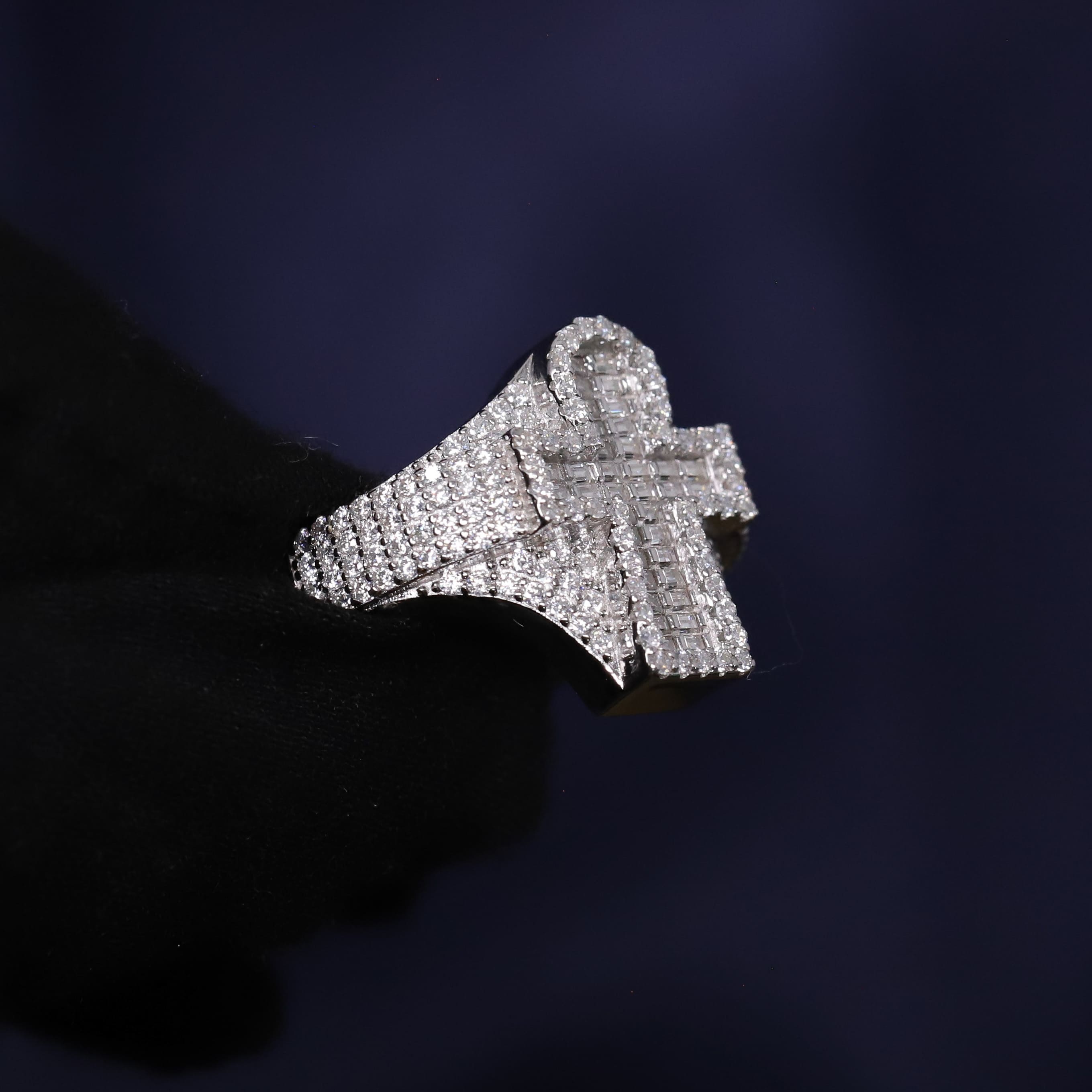 Iced Out 1.79CT Moissanite Rounded Cross Ring in Premium Sterling Silver