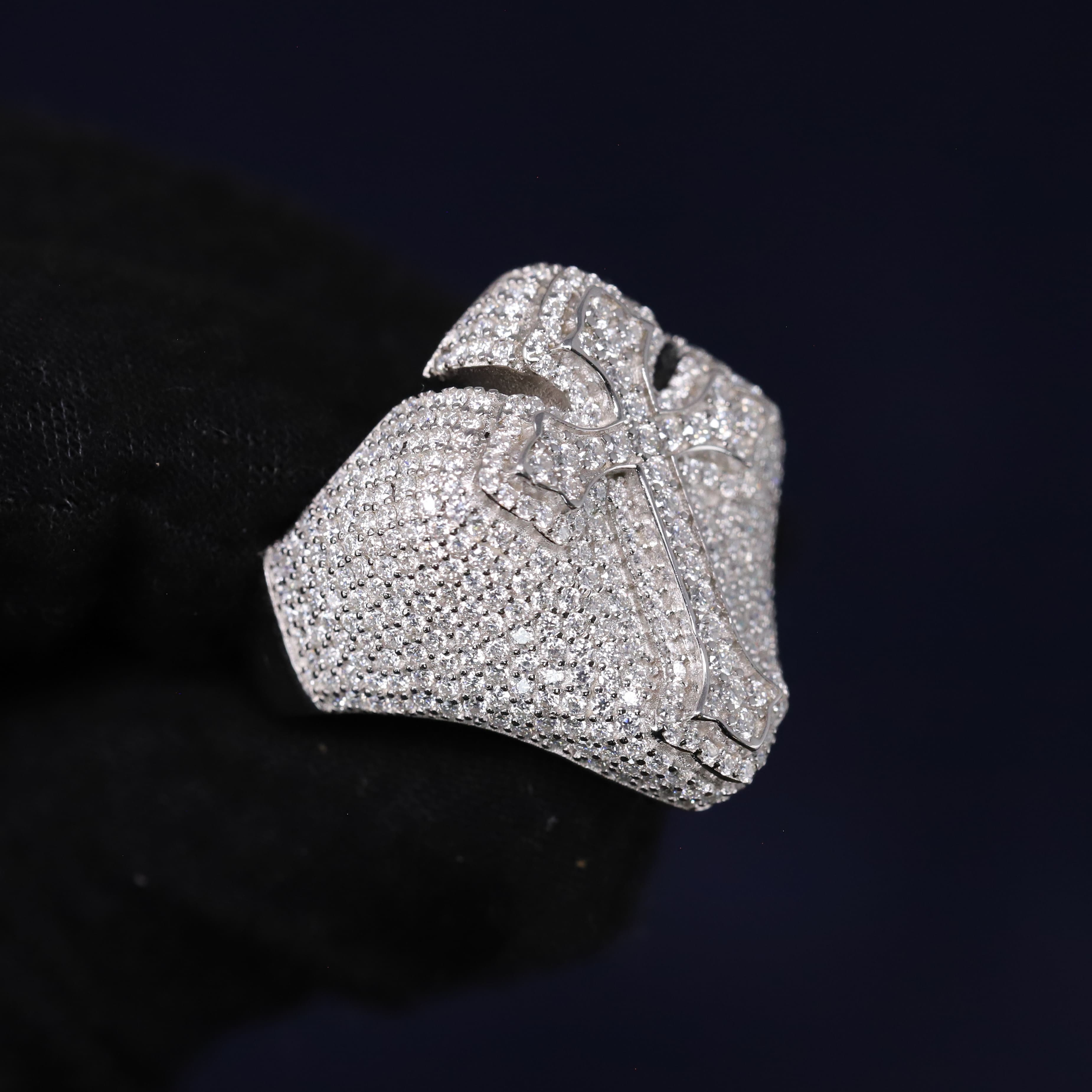 Iced Out 3.15CT Moissanite Raised Flared Cross Ring in Premium Sterling Silver
