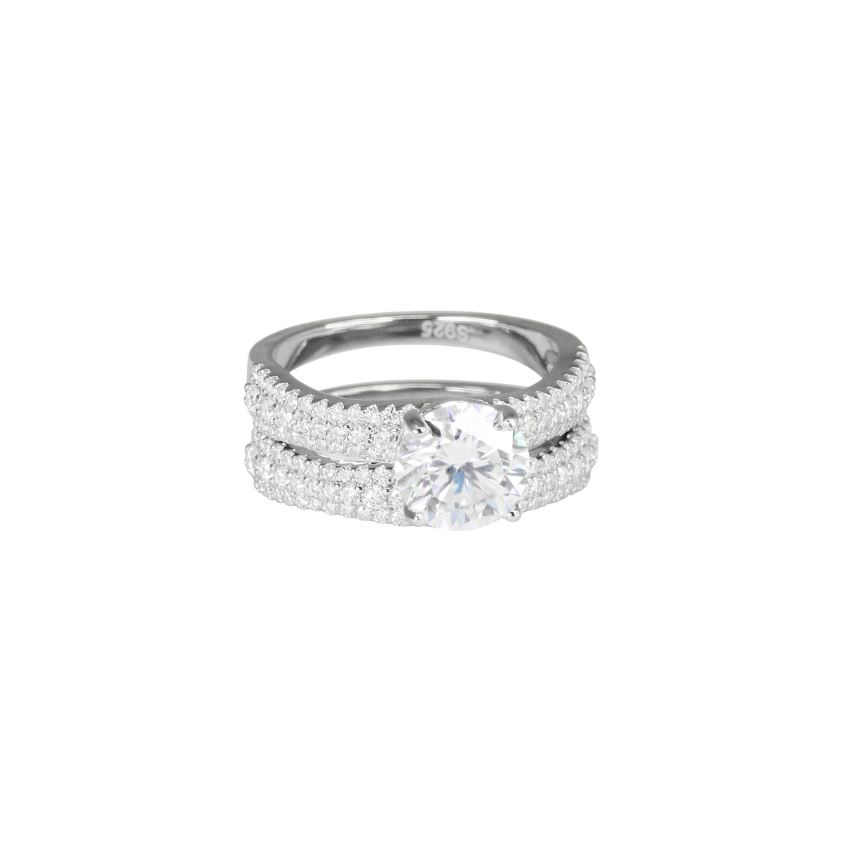 3.5CT Moissanite Iced Out 2 Piece Round Cut Solitaire Ring Set in Premium Sterling Silver