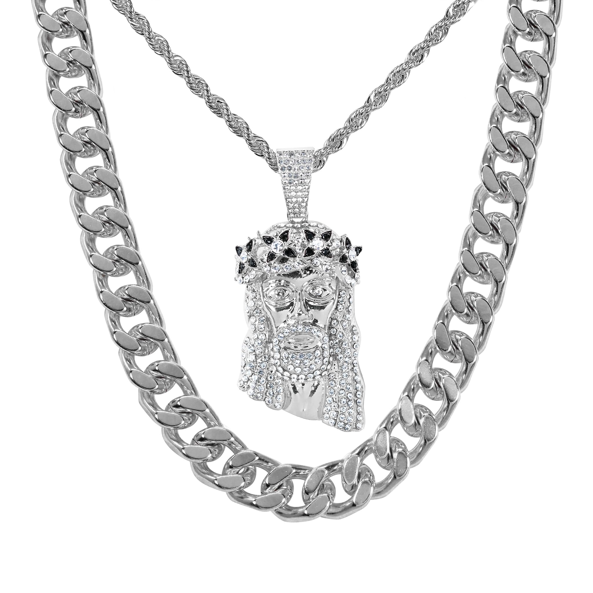 Men's Jesus Pendant Necklace and Cuban Chain Set