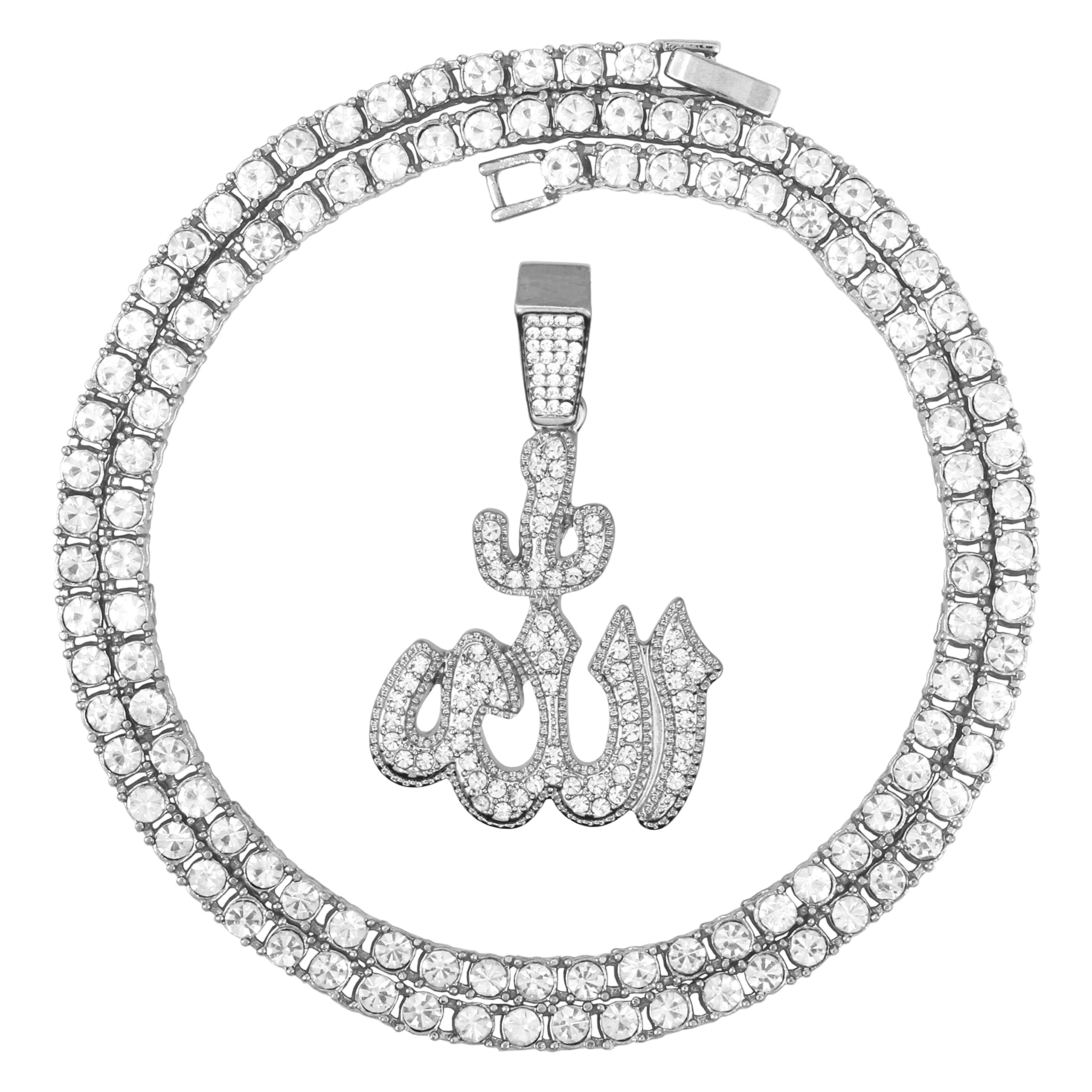 Iced Out Allah Pendant Necklace with Tennis Chain – 20 Inches