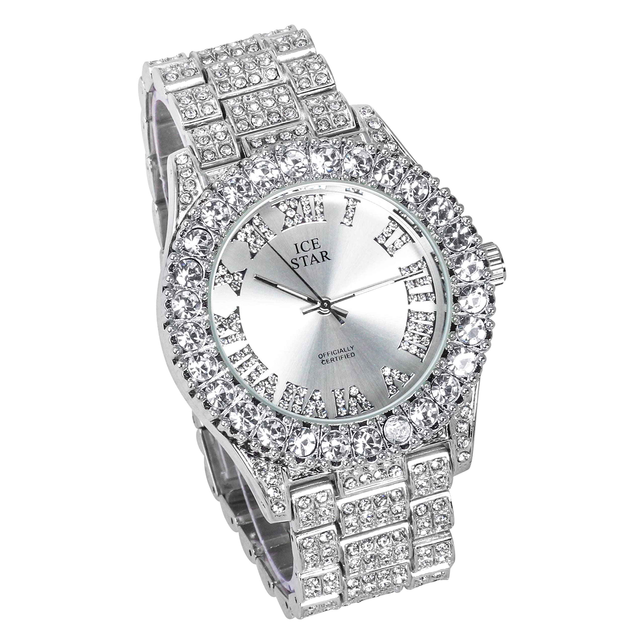 Women's 44mm Iced Out Solitaire Bezel Watch & Tennis Bracelet Set