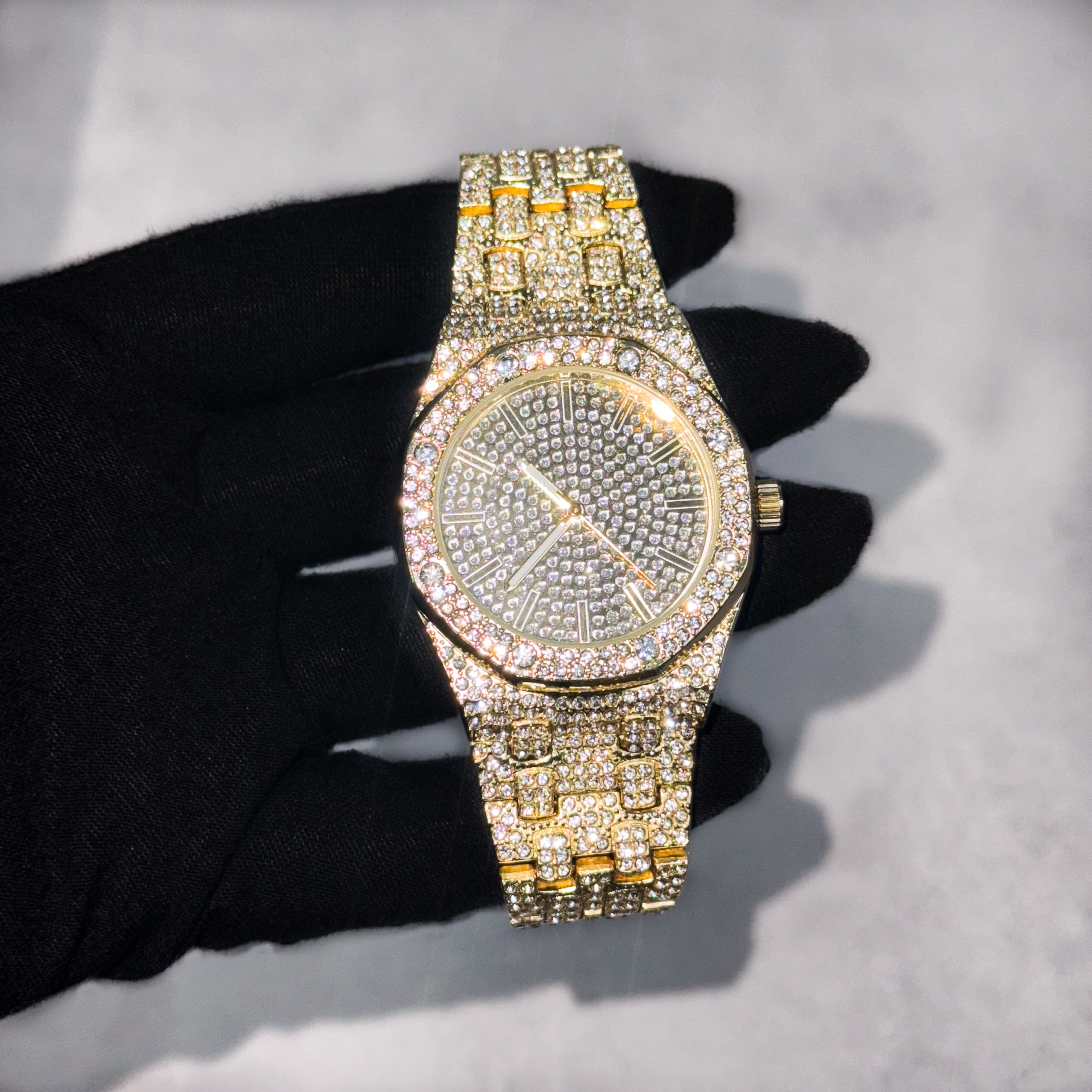 Men's 40mm Iced Out Octagon Watch - Metal Band, Quartz Movement