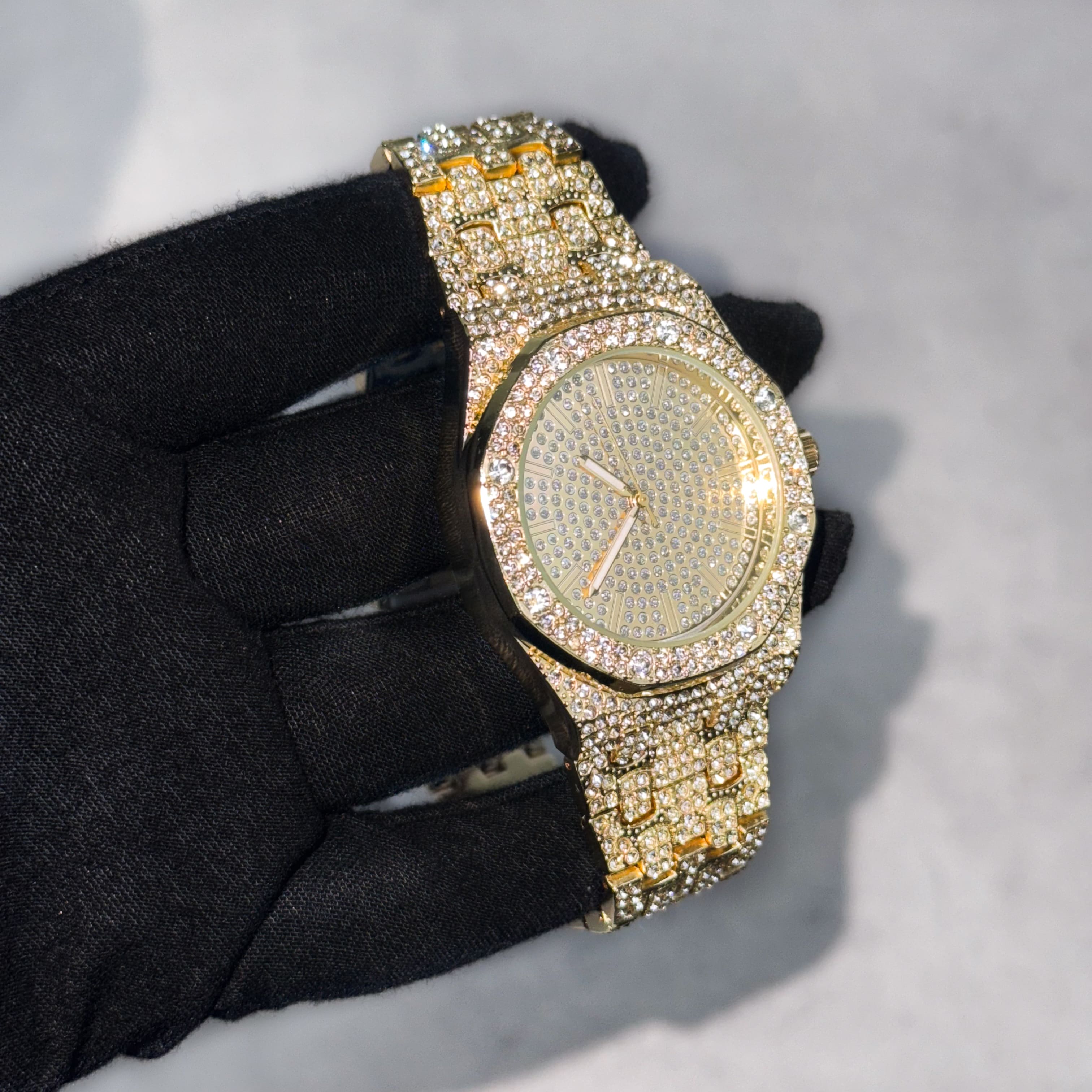 Men's 40mm Iced Out Octagon Watch - Metal Band, Quartz Movement