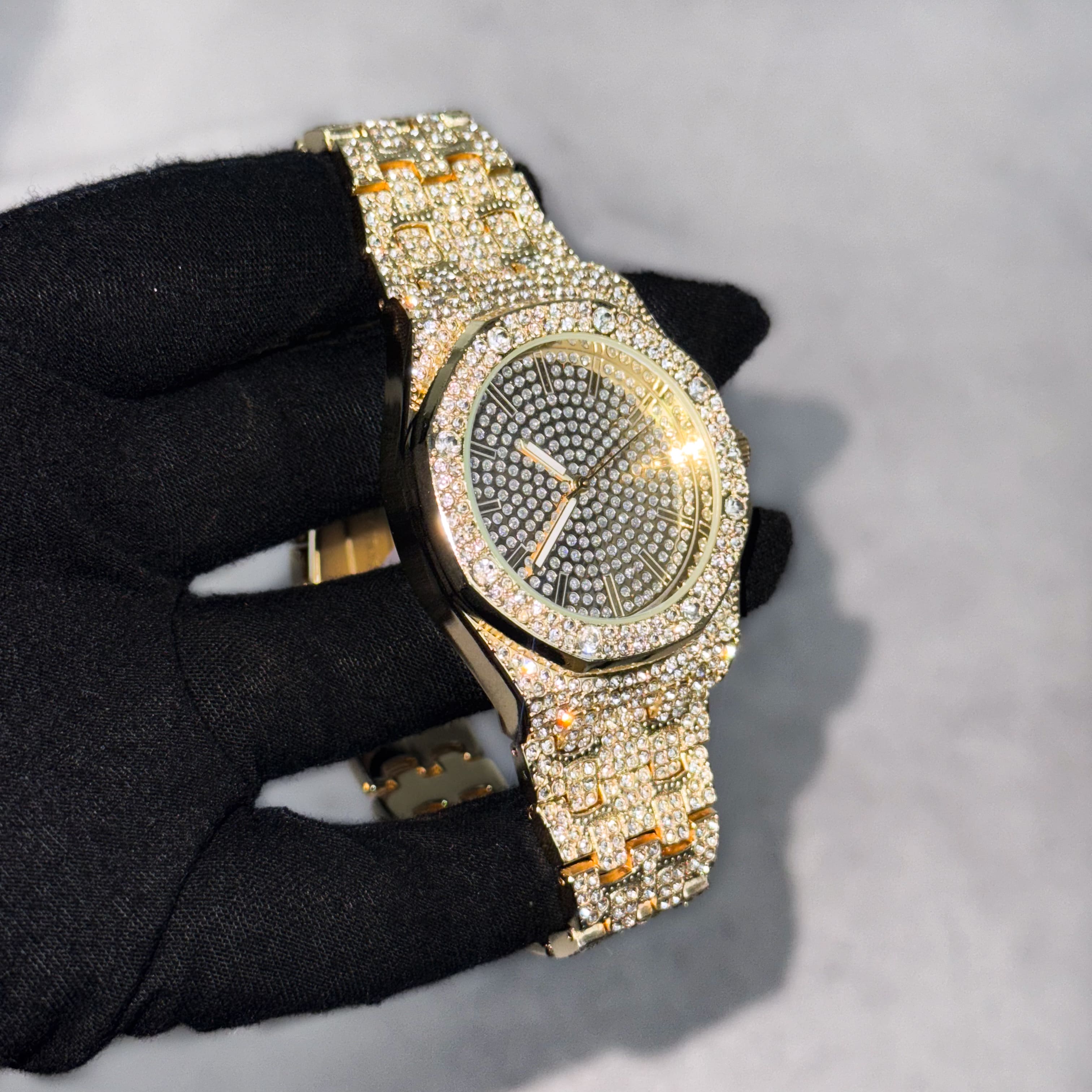 Men's 40mm Iced Out Octagon Watch - Metal Band, Quartz Movement
