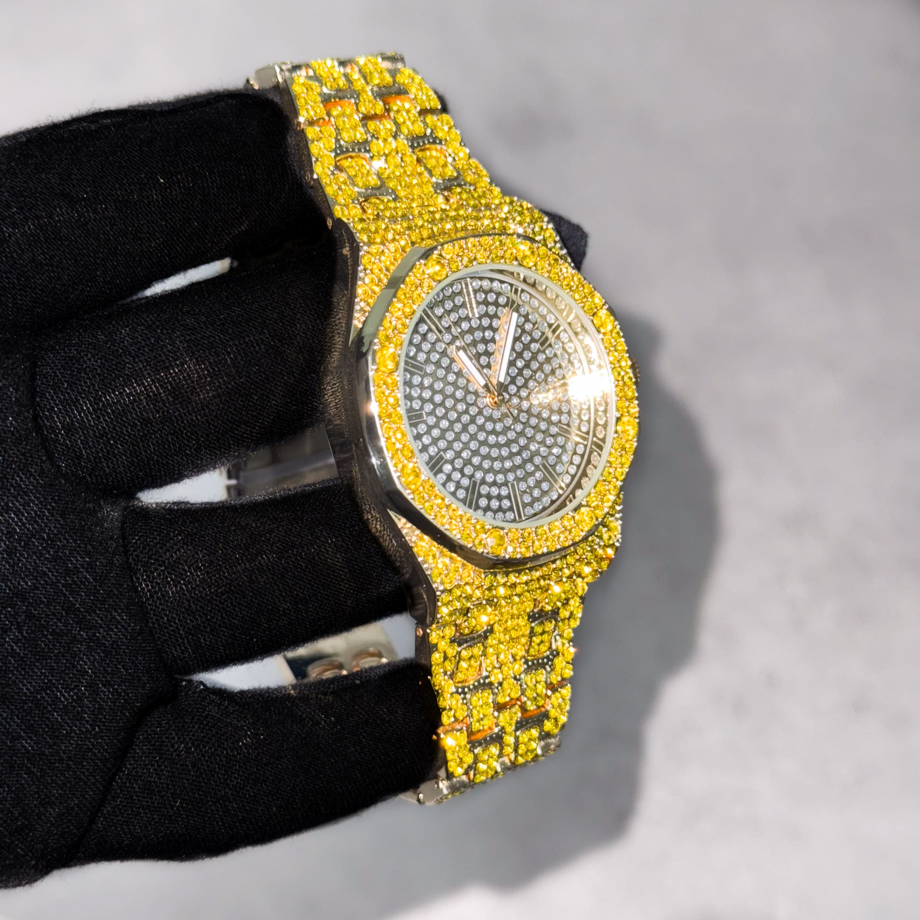 Men's 40mm Iced Out Octagon Watch - Metal Band, Quartz Movement