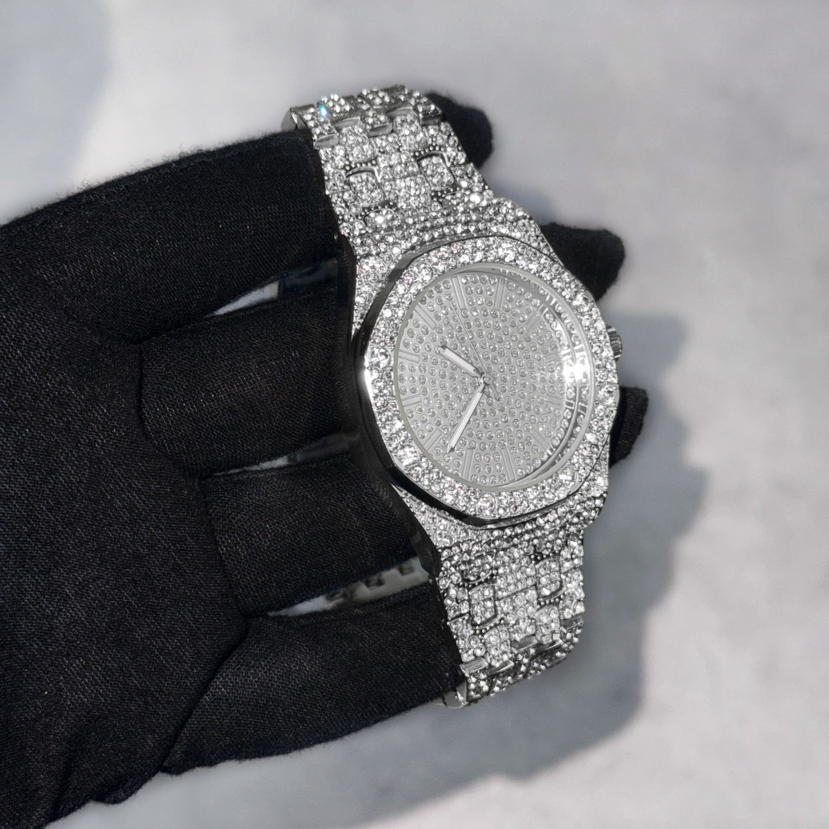 Men's 40mm Iced Out Octagon Watch - Metal Band, Quartz Movement