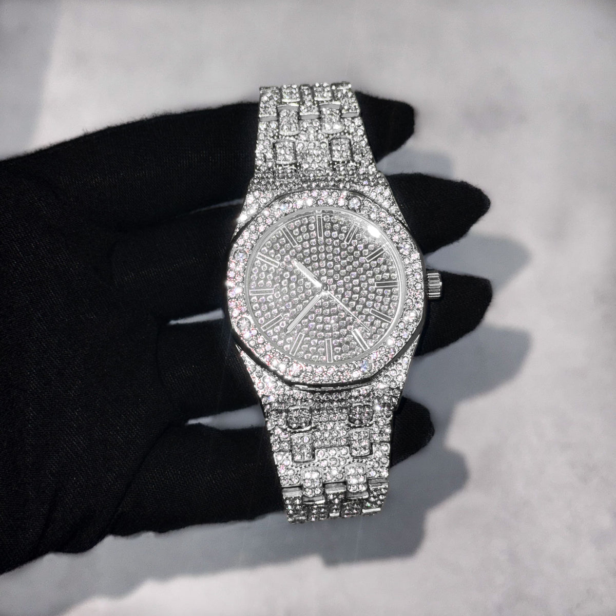 Men's 40mm Iced Out Octagon Watch - Metal Band, Quartz Movement
