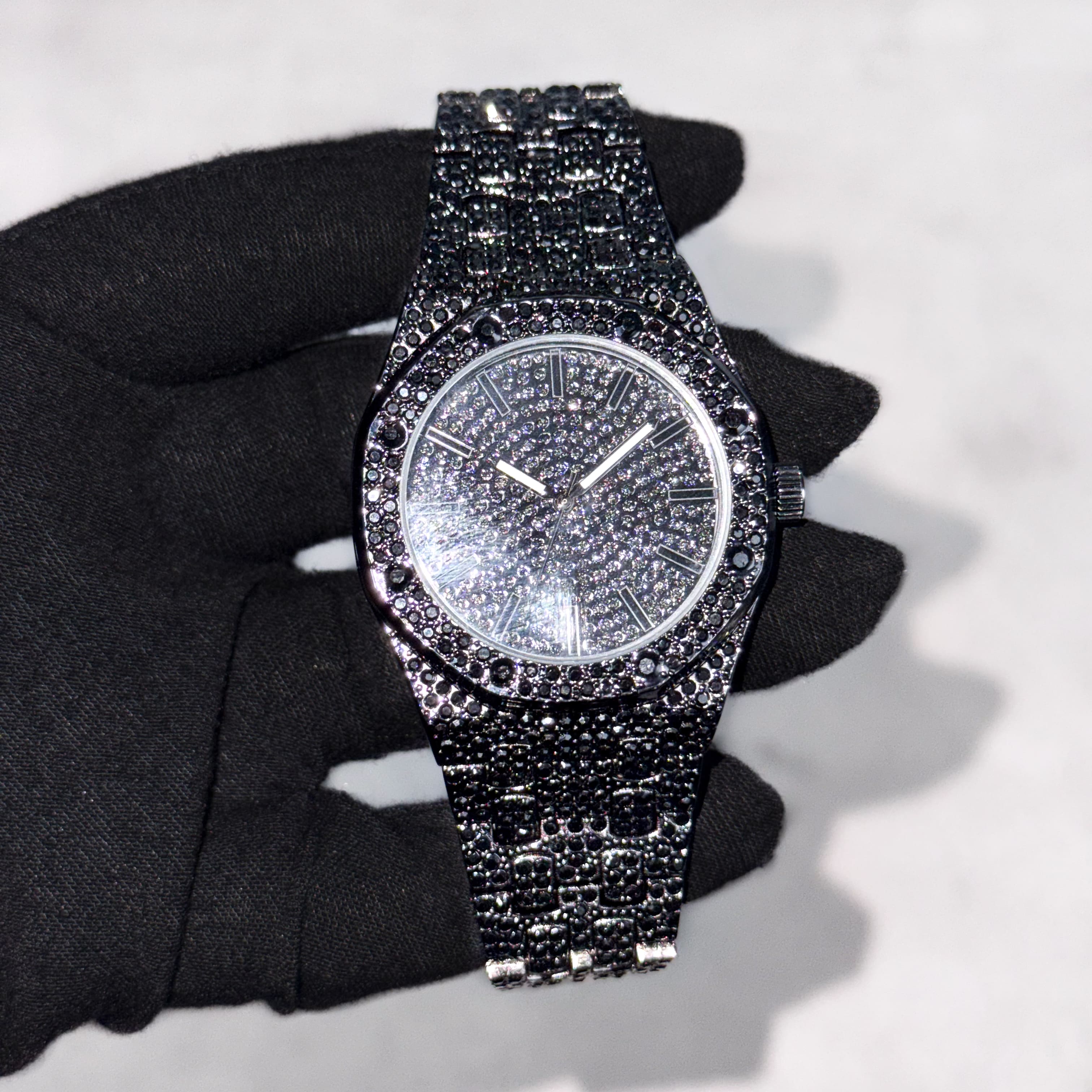 Men's 40mm Iced Out Octagon Watch - Metal Band, Quartz Movement