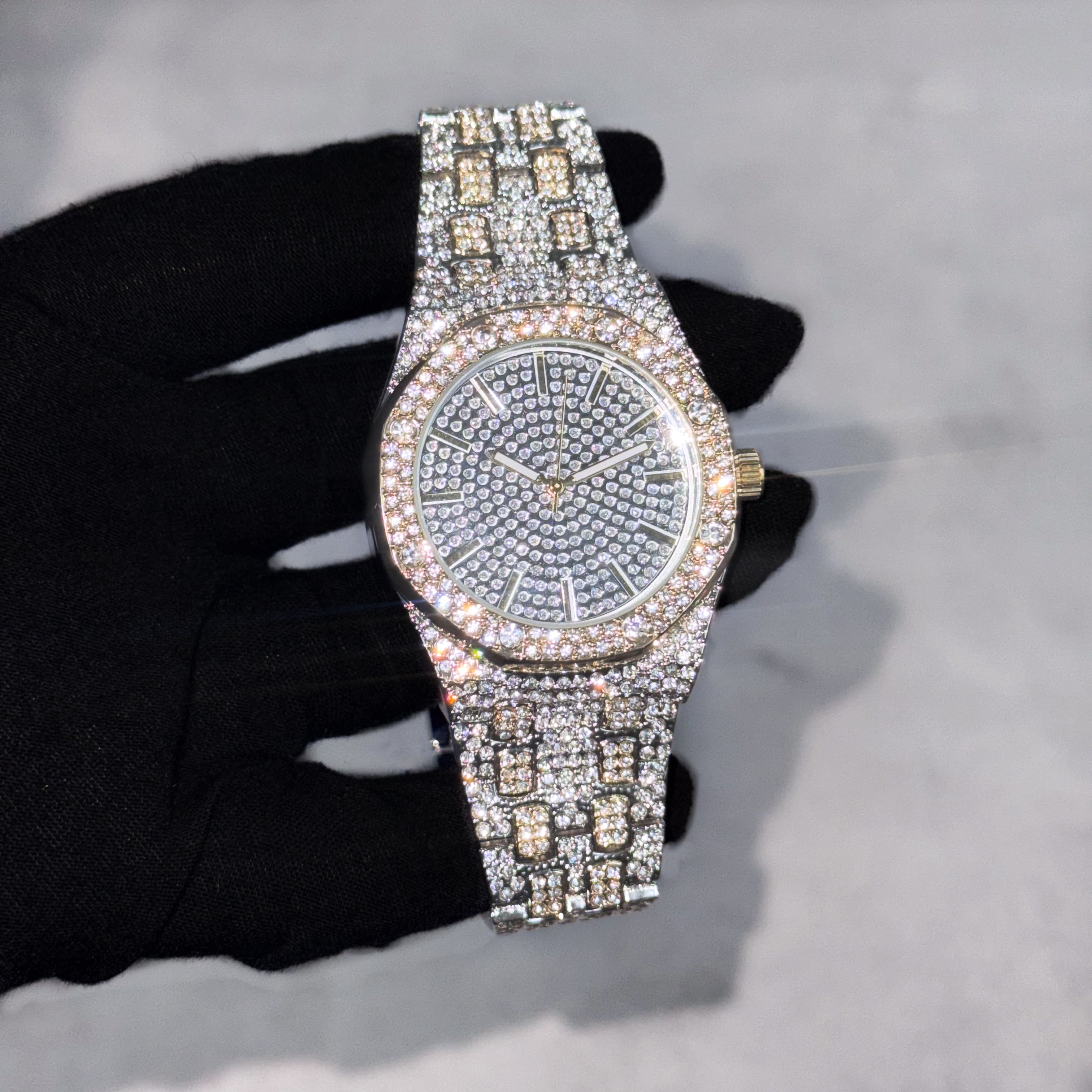 Men's 40mm Iced Out Octagon Watch - Metal Band, Quartz Movement