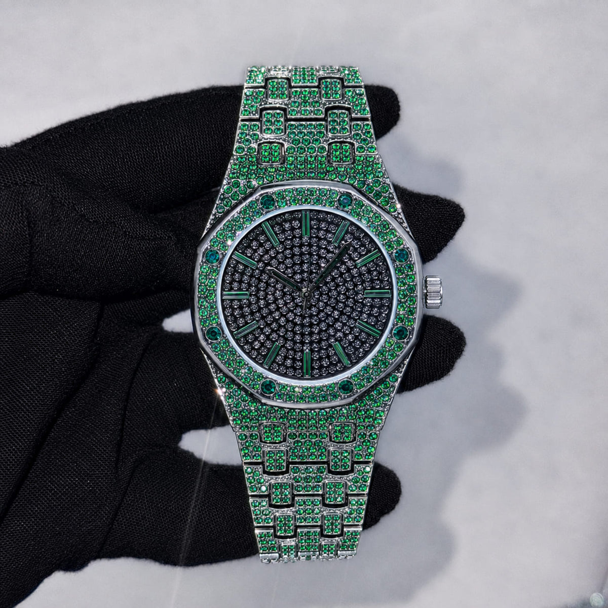 Men's 40mm Iced Out Octagon Watch - Metal Band, Quartz Movement