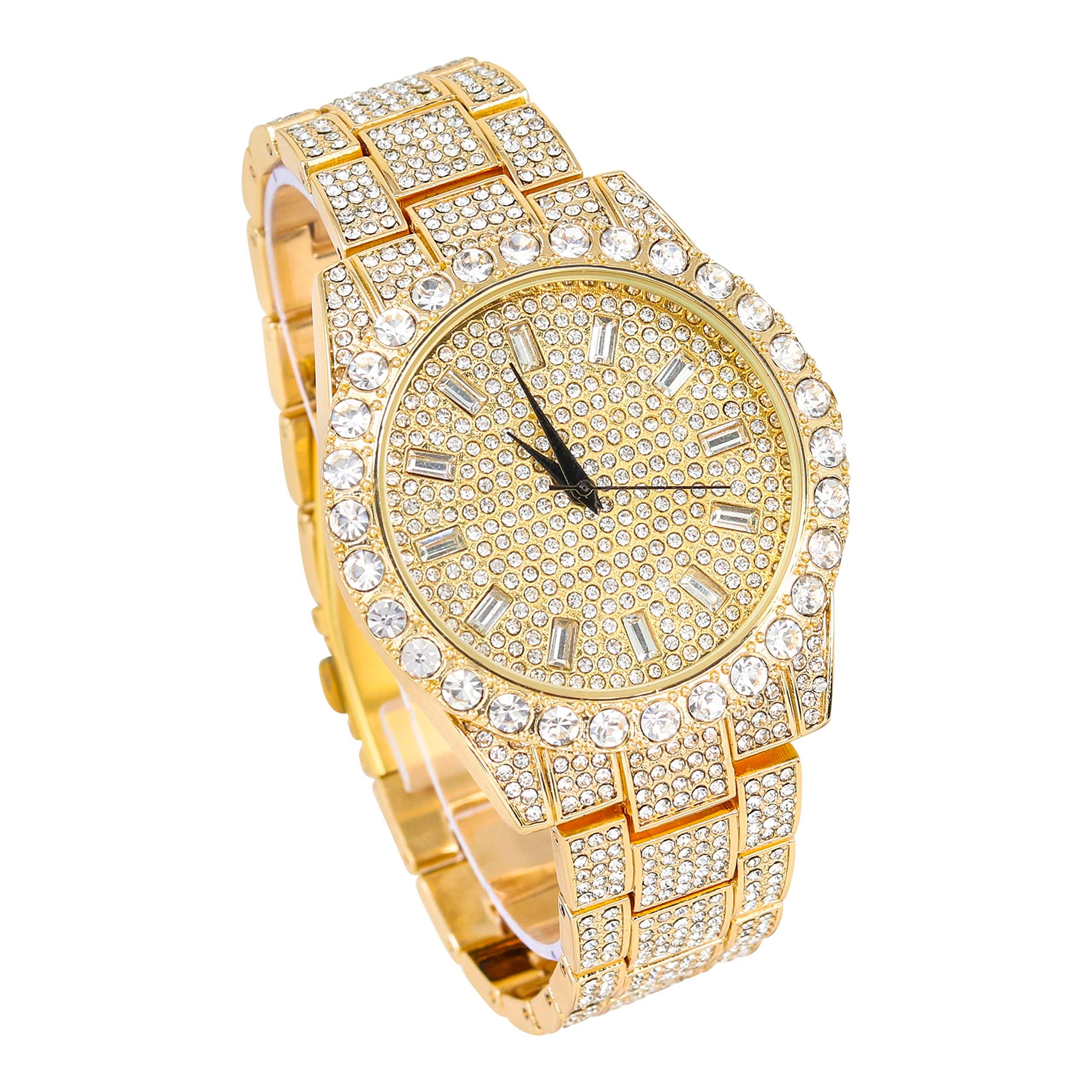 Men’s 44mm Iced Out Diamond Watch - Metal Band, Quartz Movement
