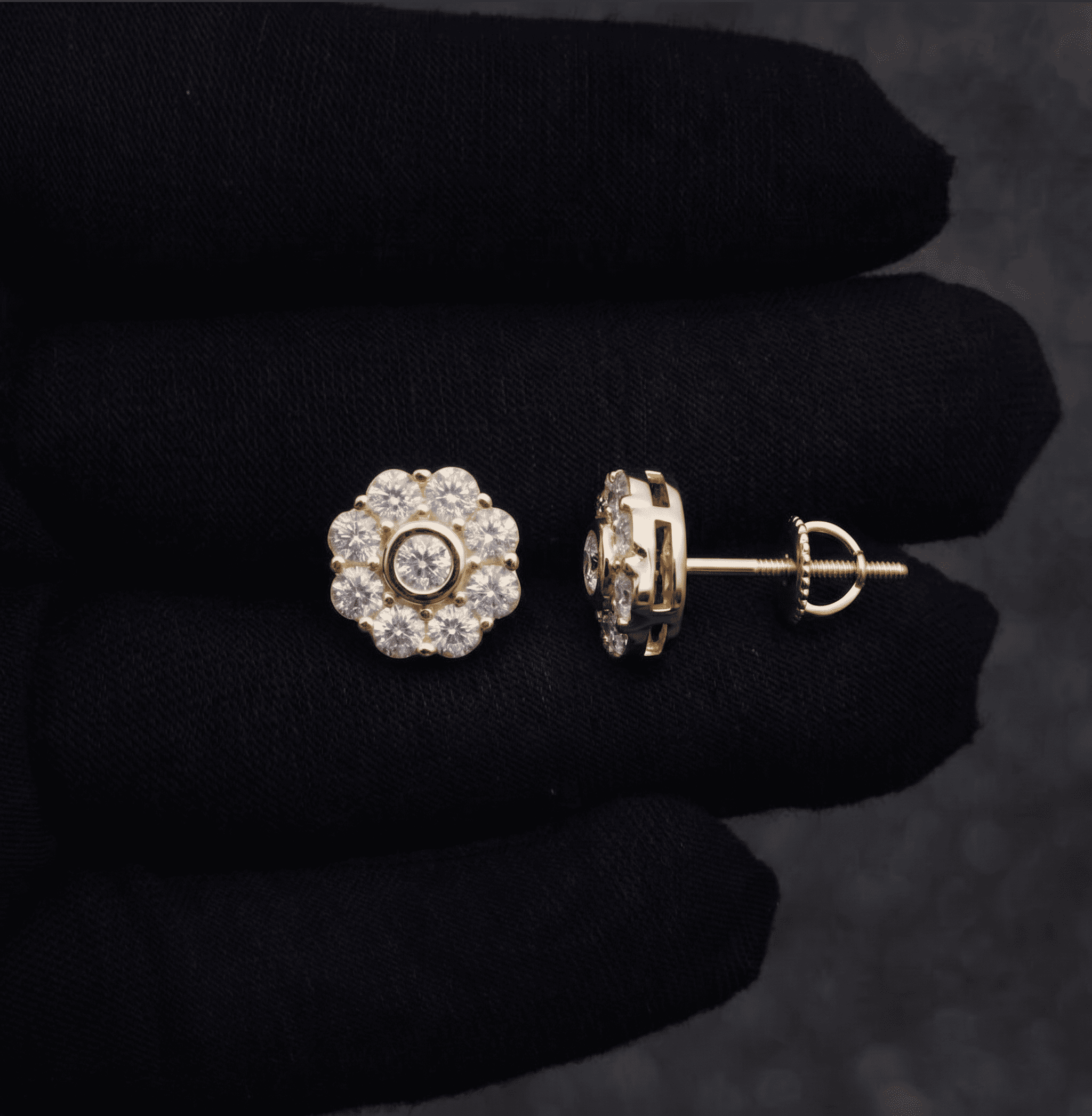 7mm Moissanite Floral Stud Earrings In premium sterling silver