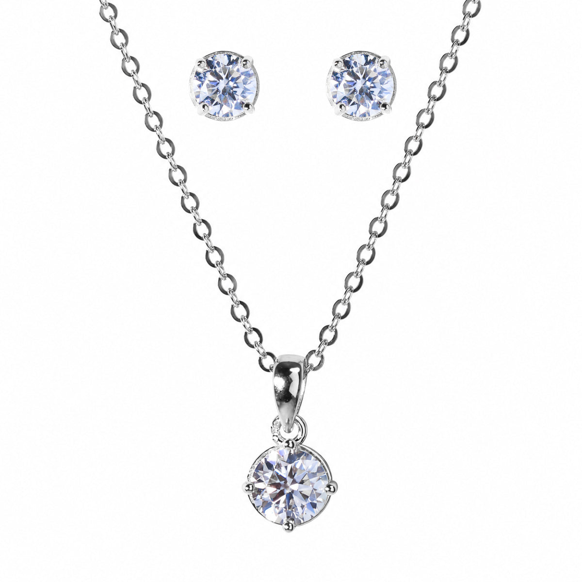 5mm Moissanite Earrings with Matching 45cm Chain in Premium Sterling Silver