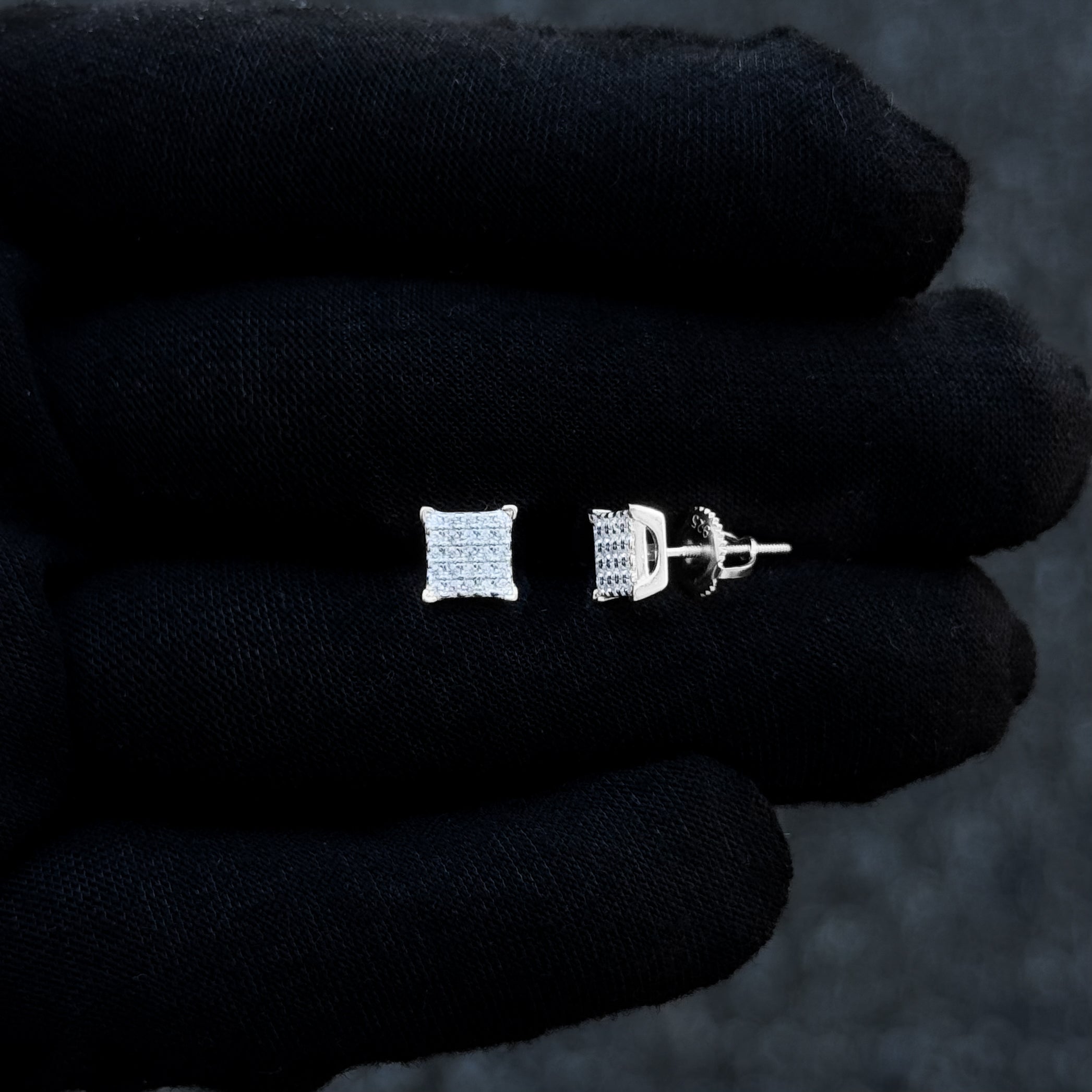 6mm Moissanite diamond stud earrings with sterling silver screw-back shown side and front