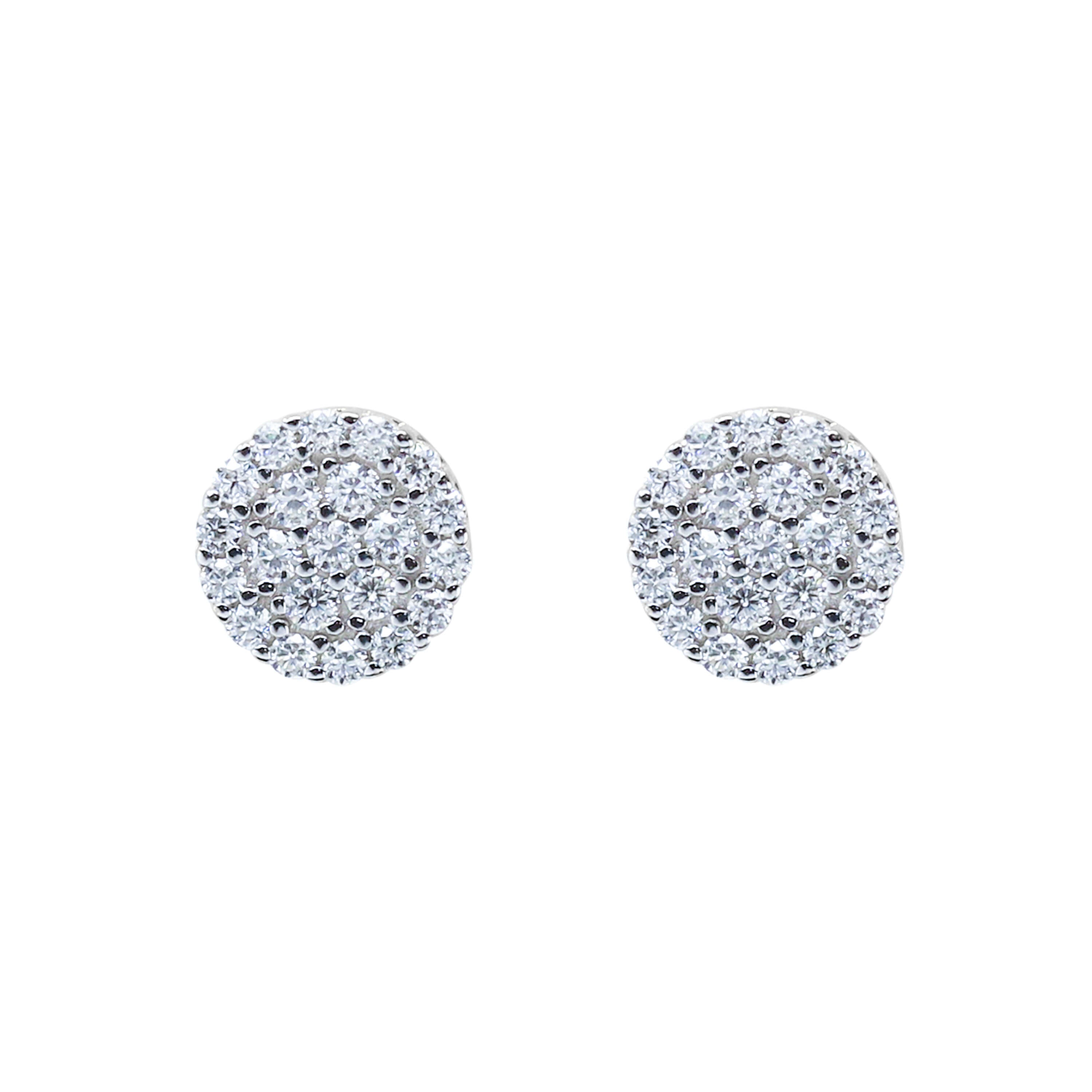 Front view of Moissanite cluster earrings featuring 0.57ct diamond studs in sterling silver.