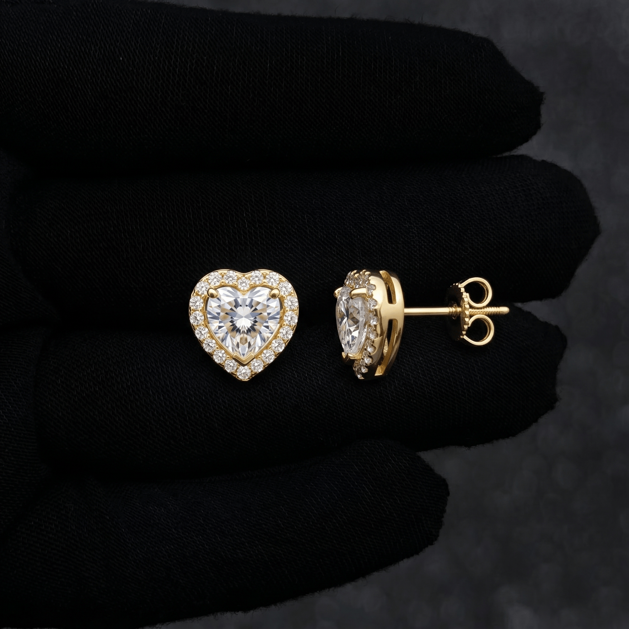 9mm Moissanite Heart Shaped Stud Earrings In premium sterling silver
