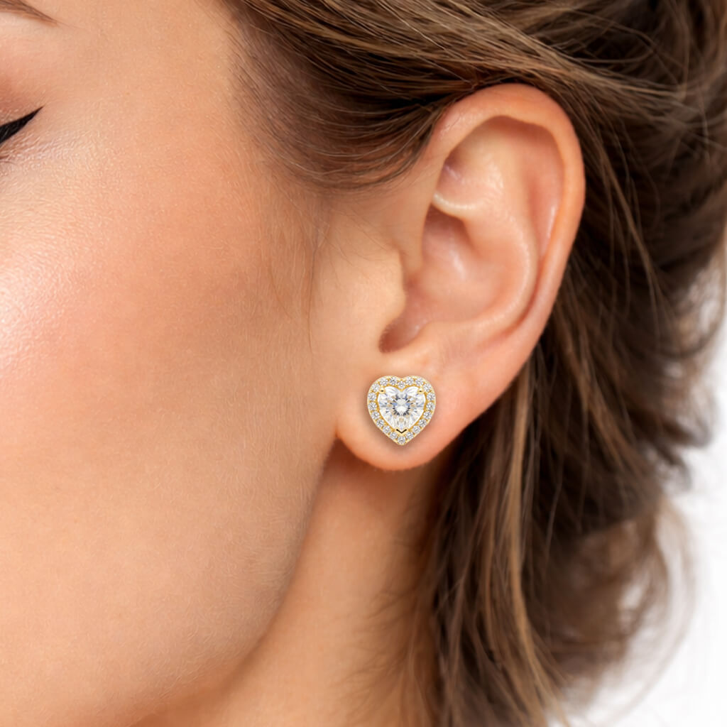 9mm Moissanite Heart Shaped Stud Earrings In premium sterling silver