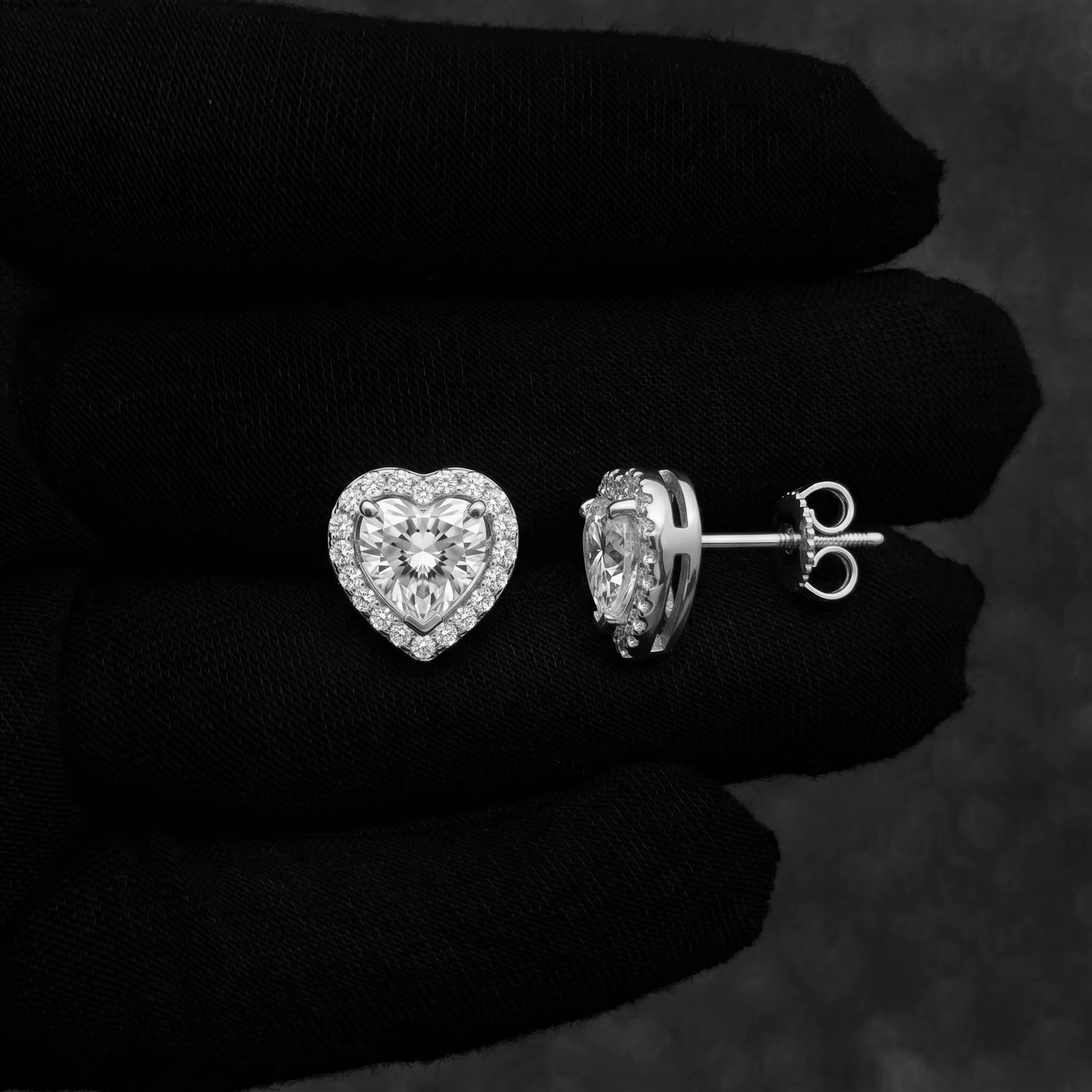 9mm Moissanite Heart Shaped Stud Earrings In premium sterling silver