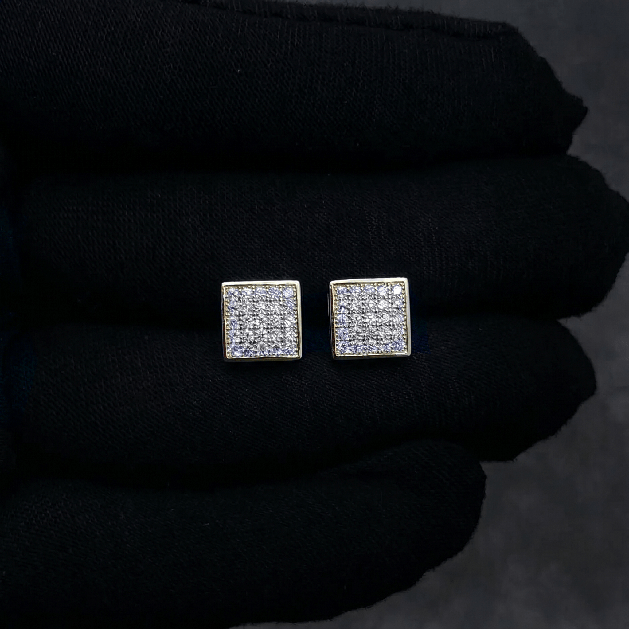 7mm Moissanite Square Pave Stud Earrings In premium sterling silver