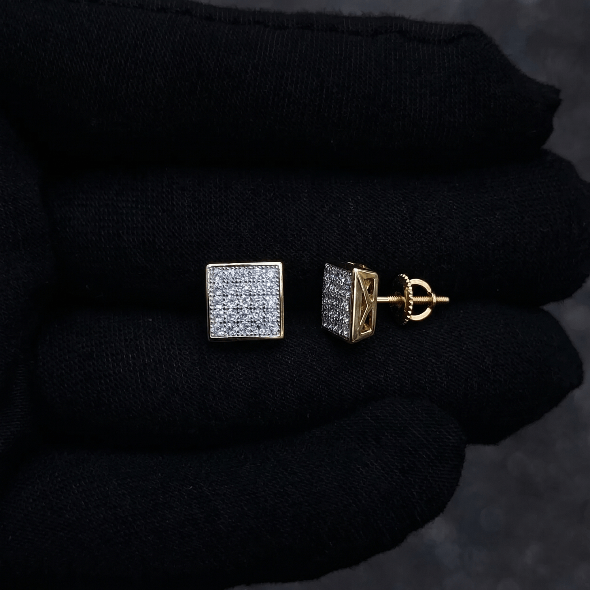 7mm Moissanite Square Pave Stud Earrings In premium sterling silver