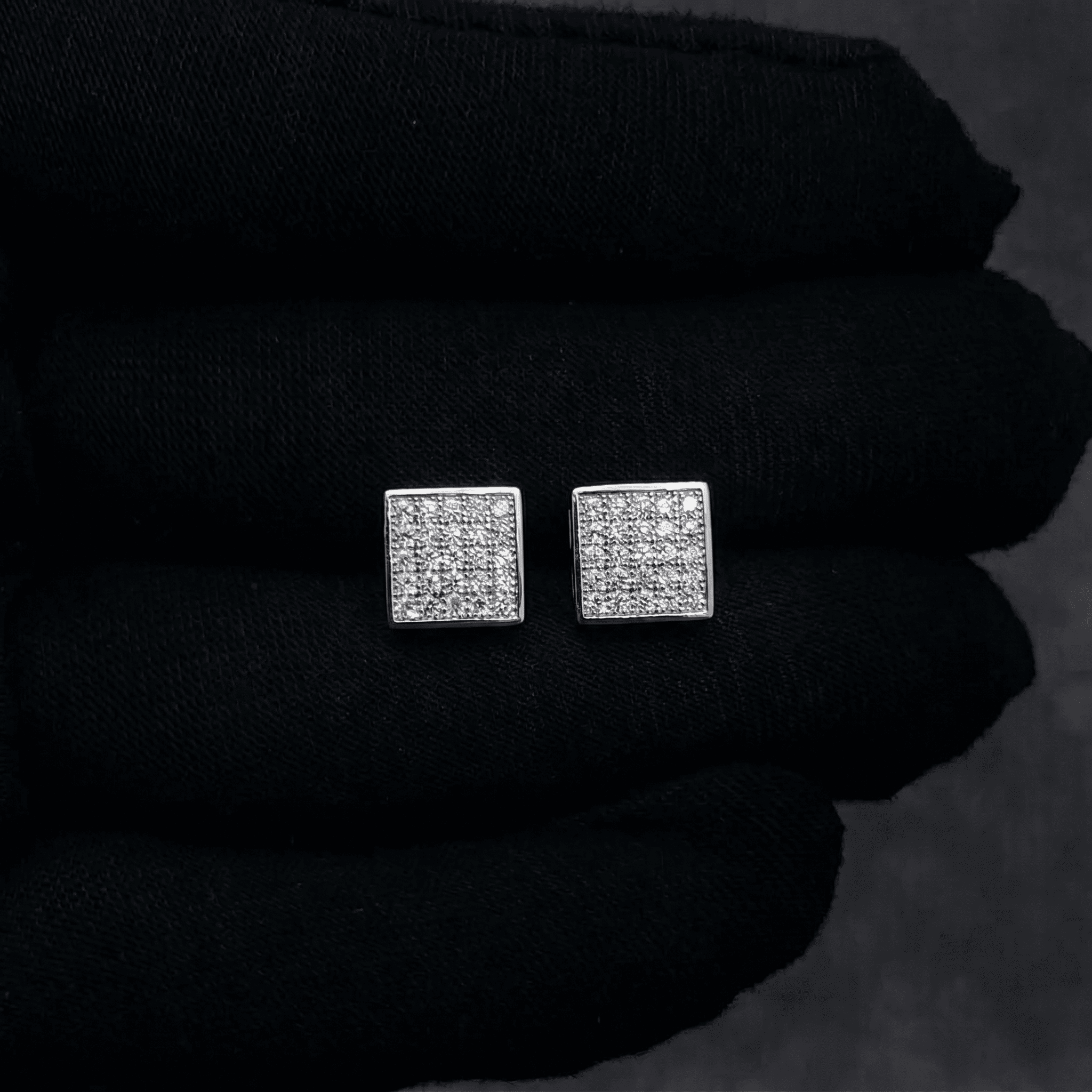 7mm Moissanite Square Pave Stud Earrings In premium sterling silver
