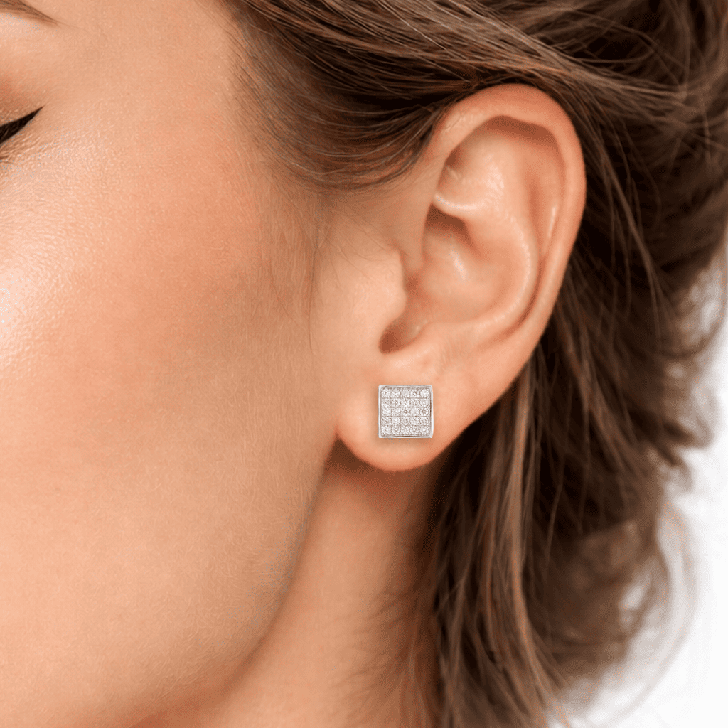 7mm Moissanite Square Pave Stud Earrings In premium sterling silver