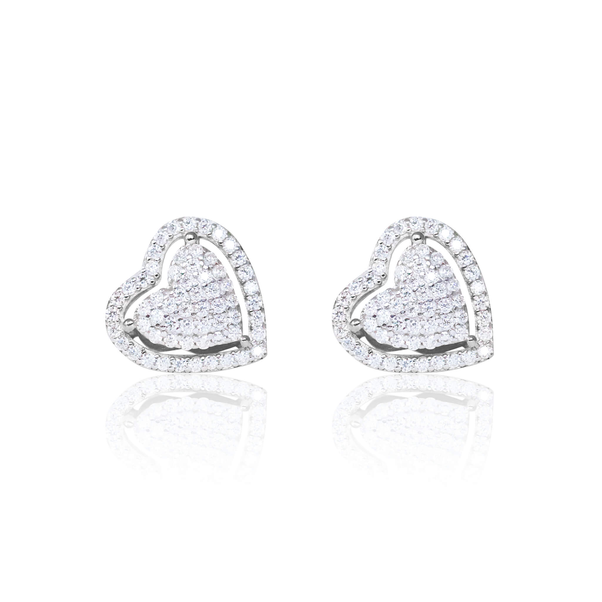 12mm Heart Moissanite Cluster Earrings, 0.82ct Diamond Studs in Sterling Silver