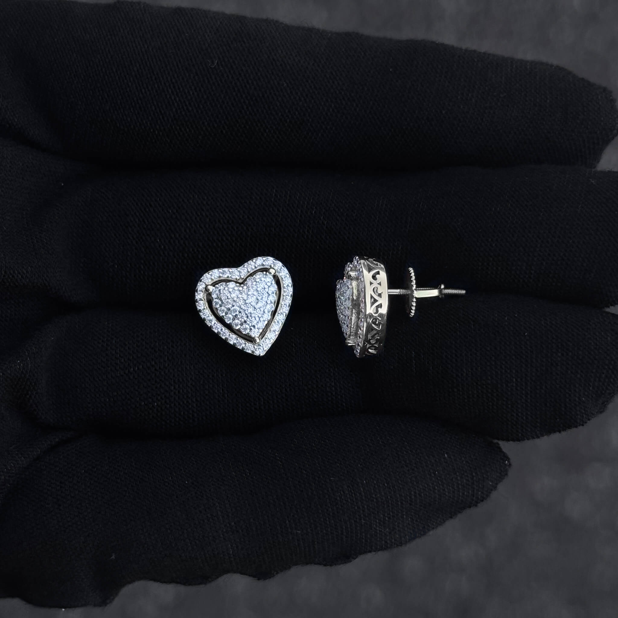 12mm Heart Moissanite Cluster Earrings, 0.82ct Diamond Studs in Sterling Silver