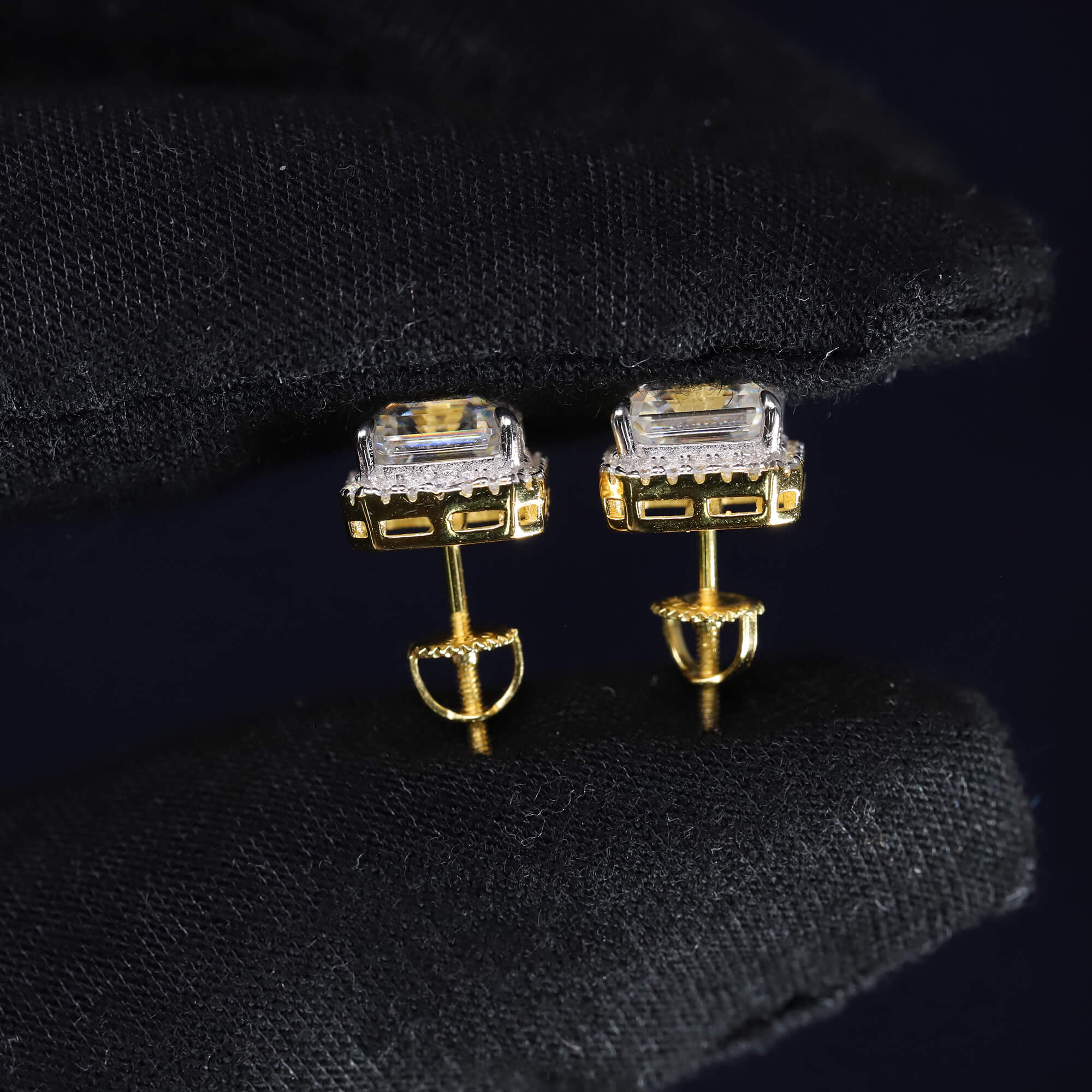 9mm Moissanite Cushion-Halo Earrings in Premium Sterling Silver