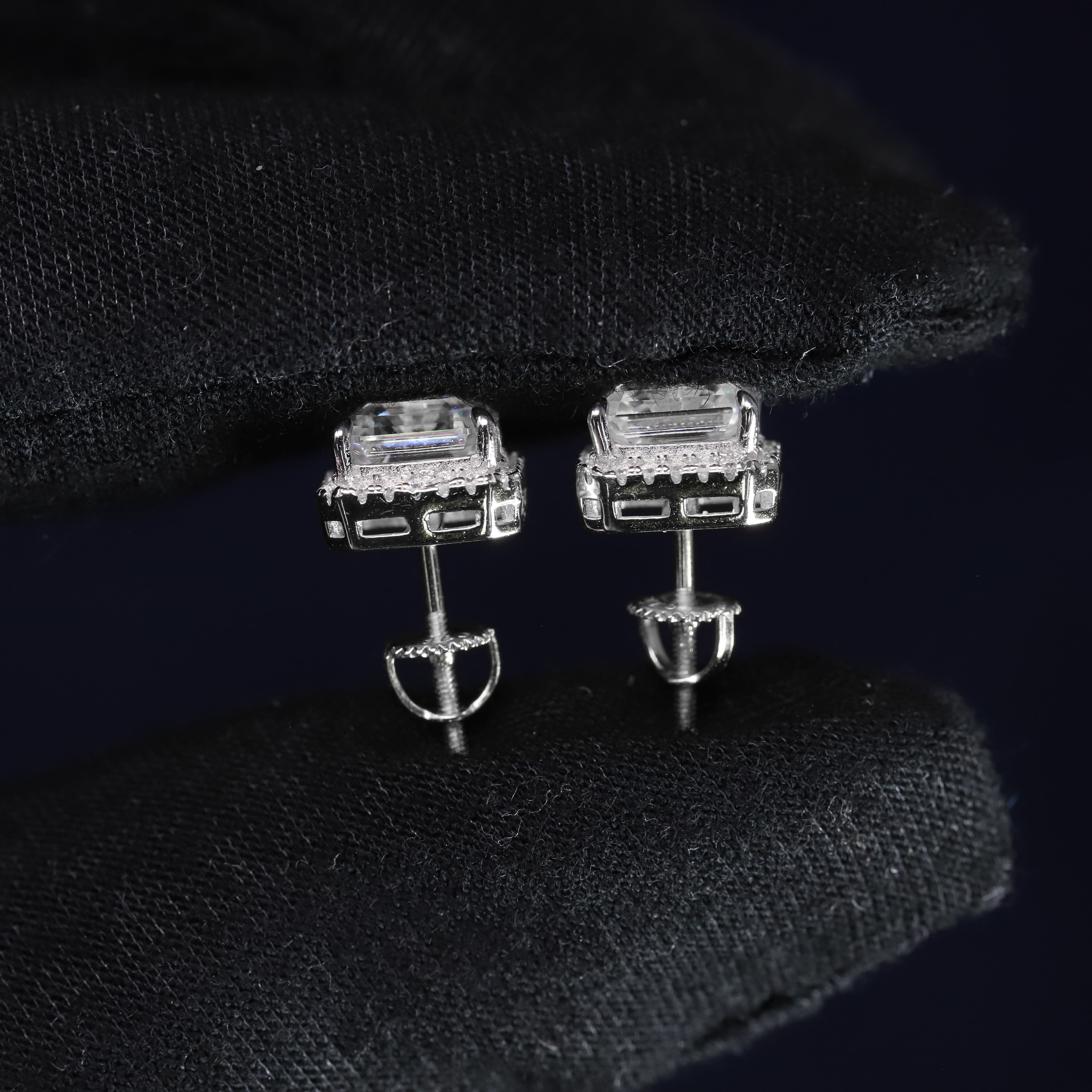 9mm Moissanite Cushion-Halo Earrings in Premium Sterling Silver