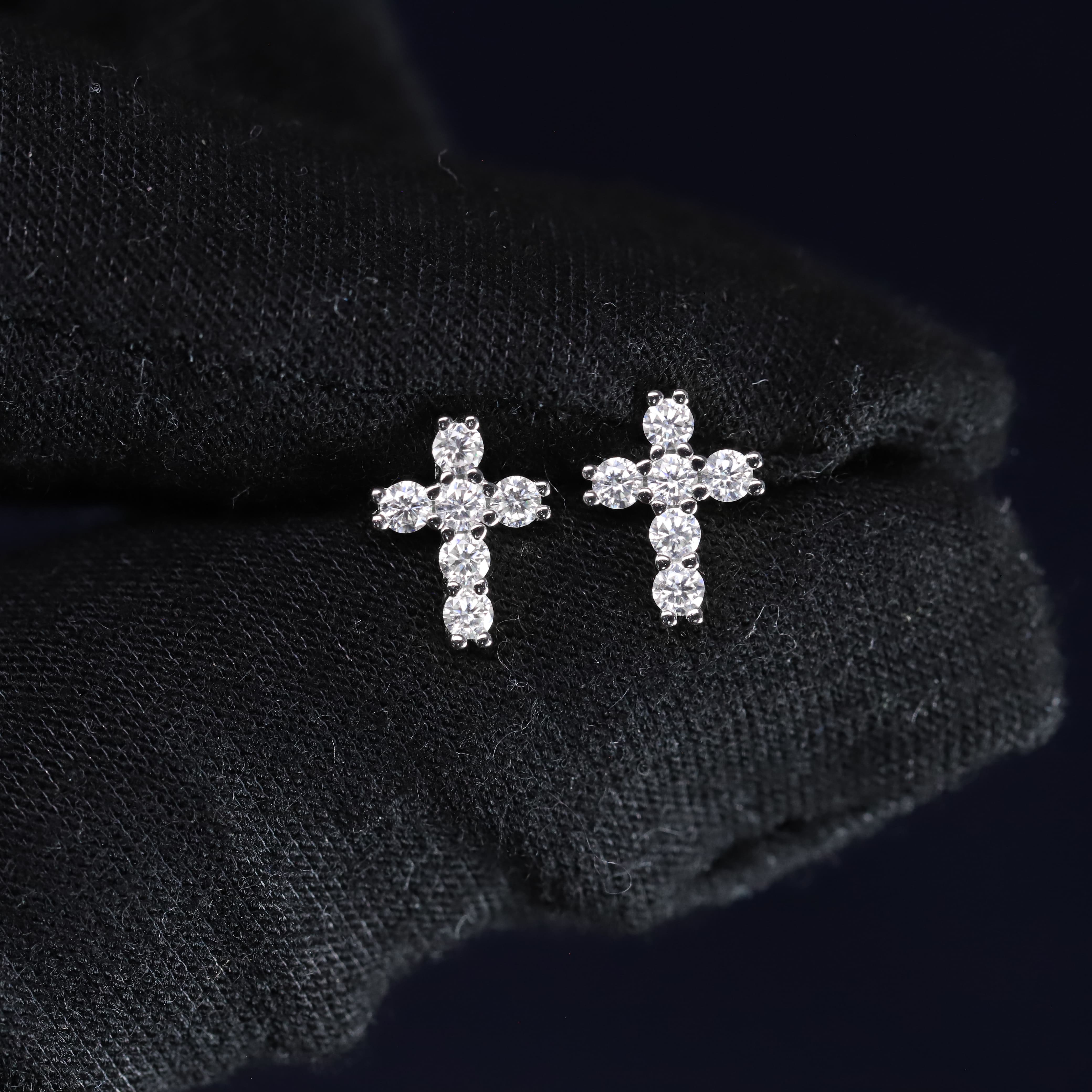 9mm Moissanite Cross Earrings in Premium Sterling Silver