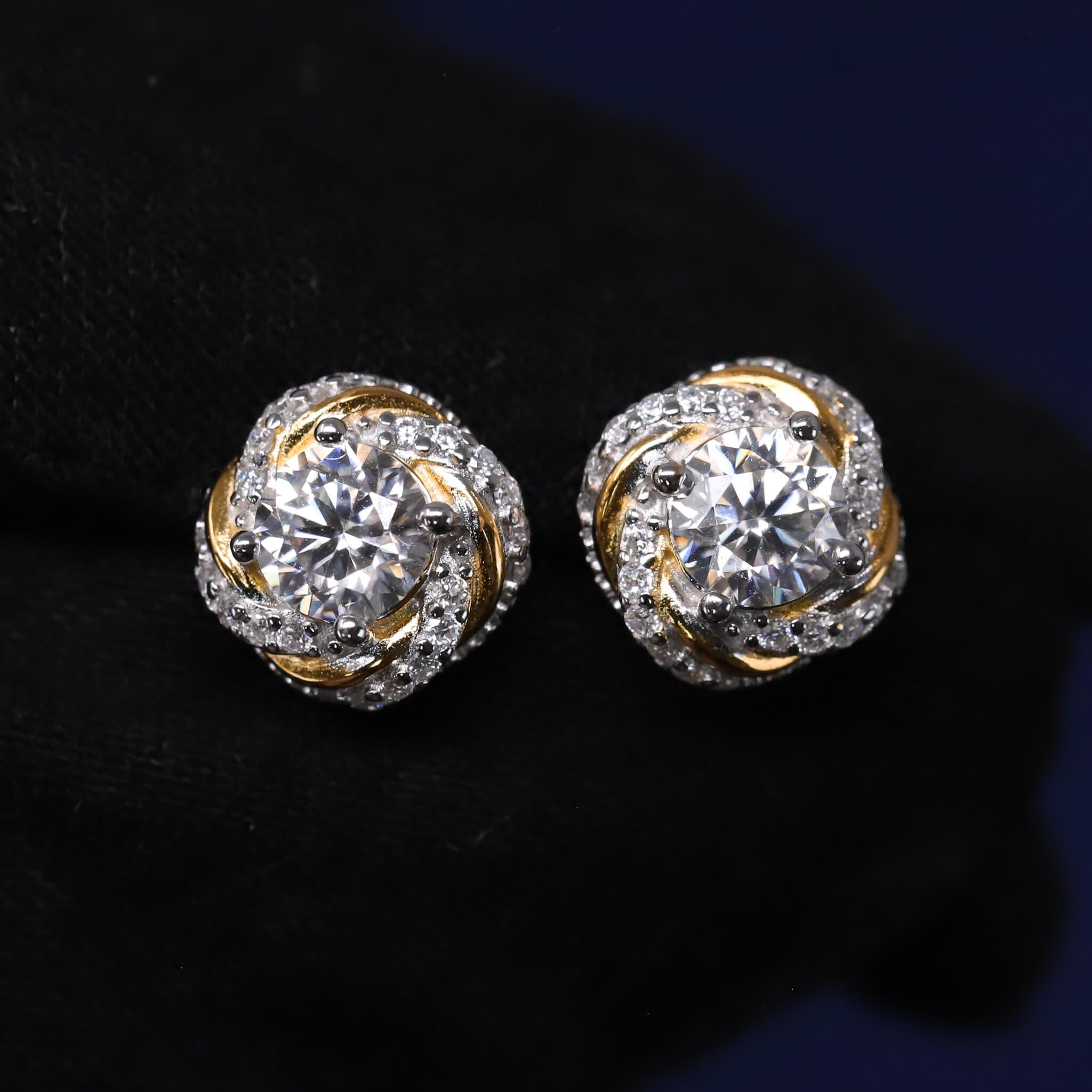 8mm Moissanite Twisted Halo Earrings in Premium Sterling Silver