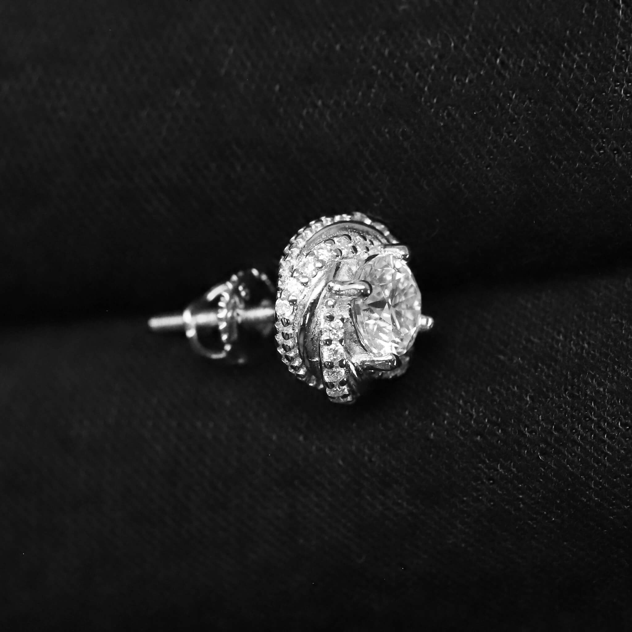 8mm Moissanite Twisted Halo Earrings in Premium Sterling Silver